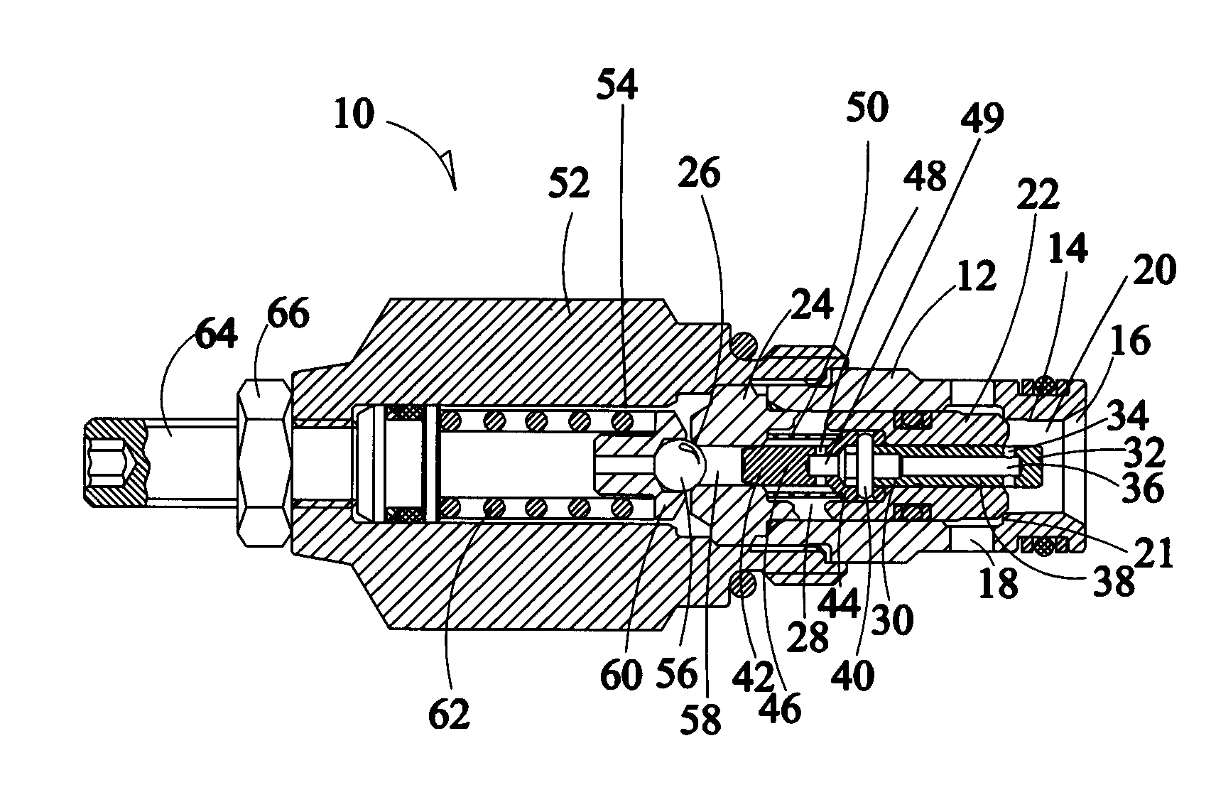 Low pressure rise rate pilot operated poppet relief valve