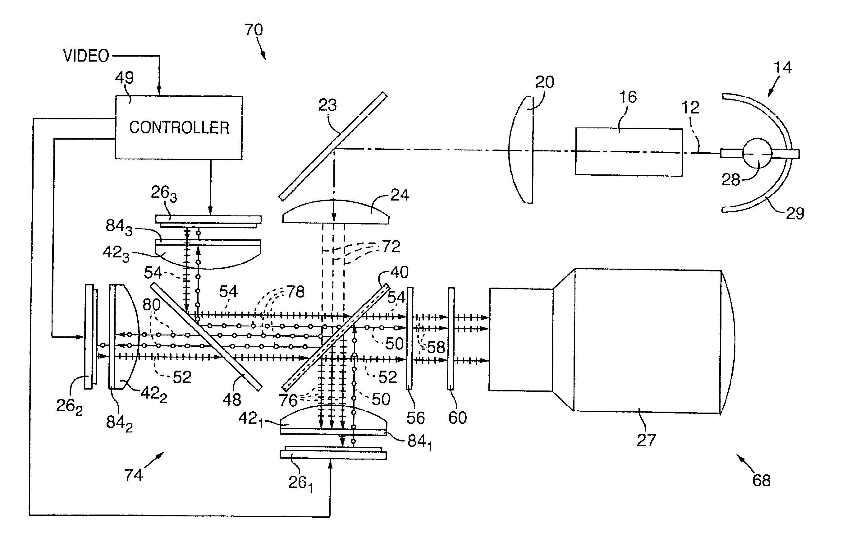 Color video projection system employing reflective liquid crystal display devices