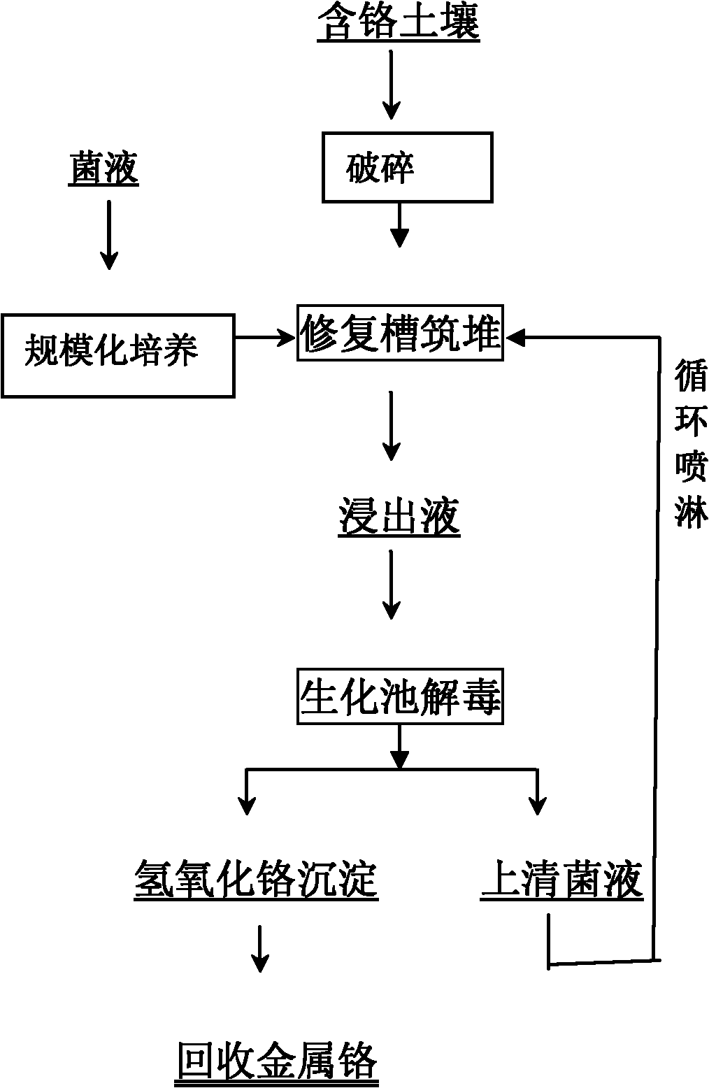 Method and device for biochemically recharging and restoring polluted soils in chromium slag yard