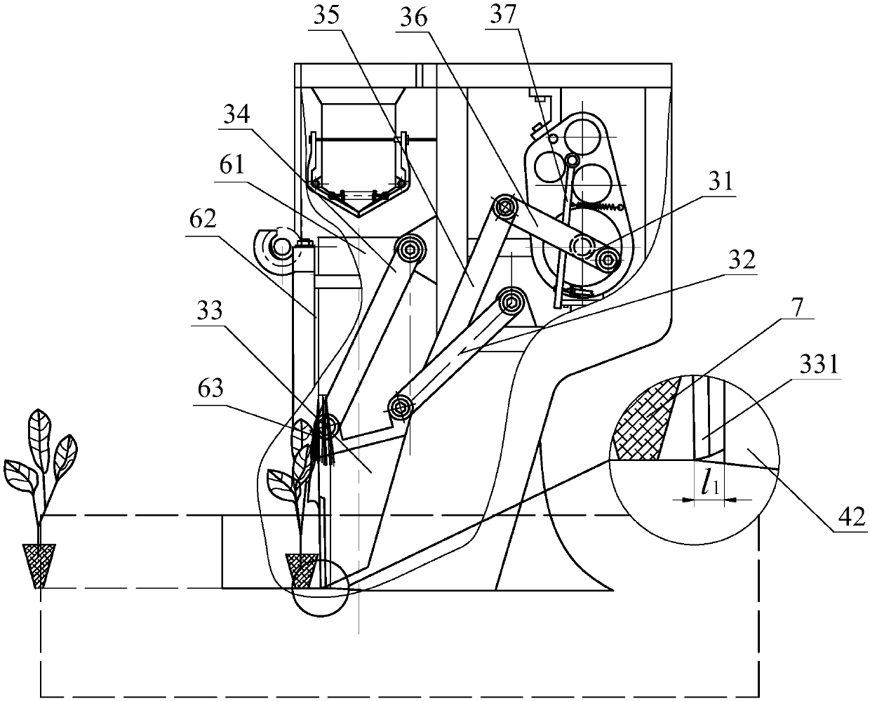 Device for longitudinal transplanting oilseed rape pot seedling in groove