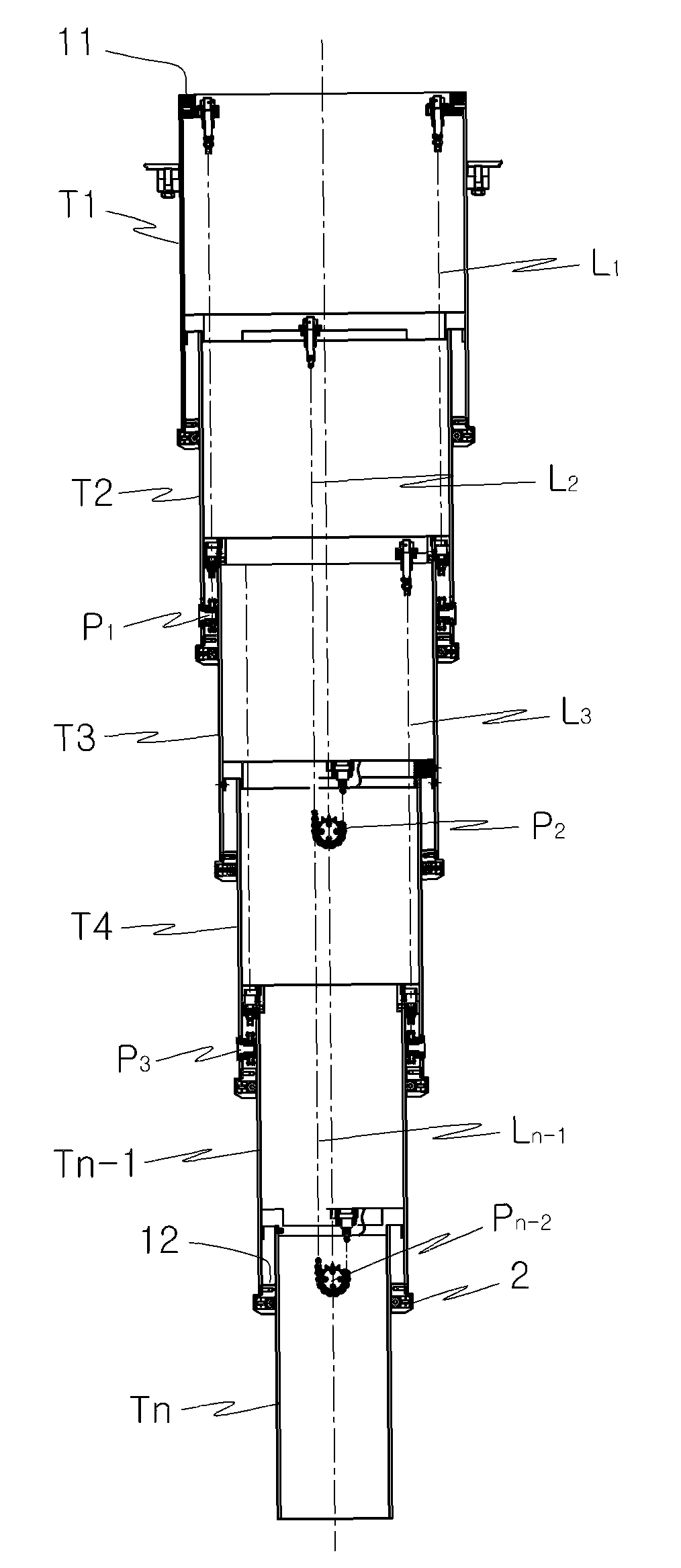 Telescopic tube set for bridge transport system