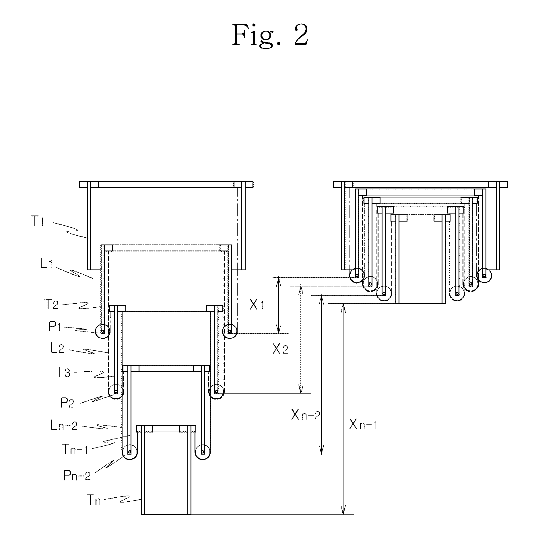 Telescopic tube set for bridge transport system