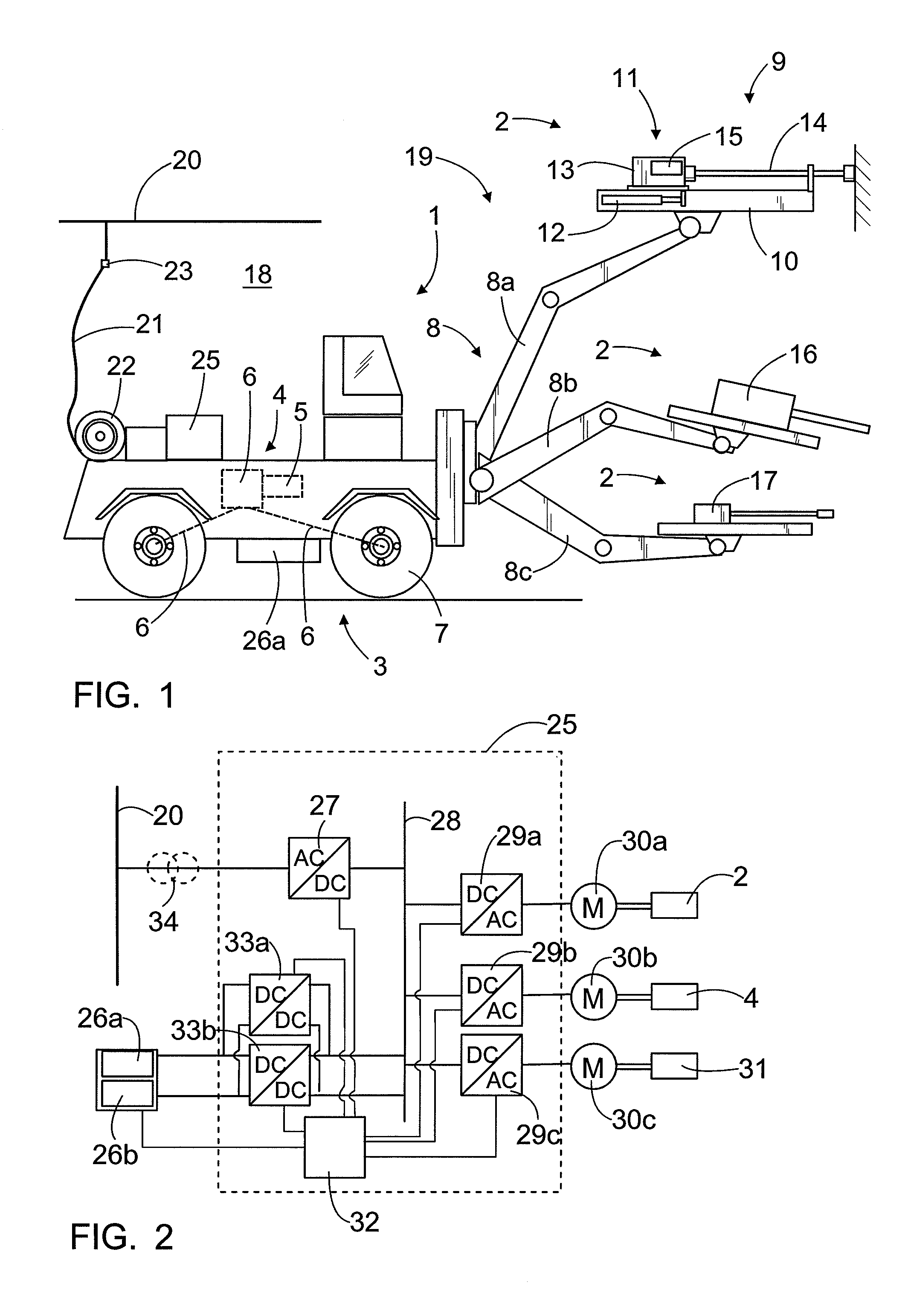 Mining vehicle and method for its energy supply