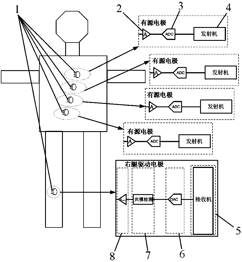 All-wireless distributed active electrode system for human physiological signal acquisition