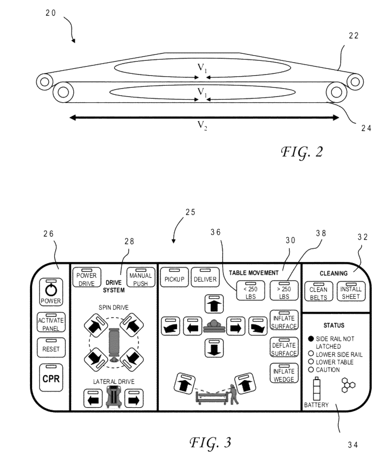 Patient transfer device with differential belt-table speed control