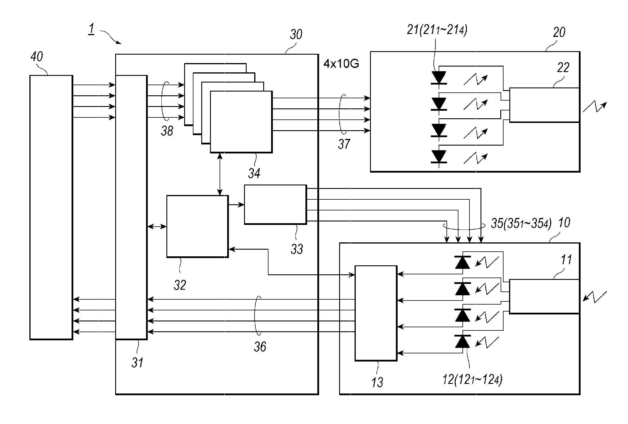 Optical transceiver outputting wavelength multiplexed signal and receiving another wavelength multiplexed signal