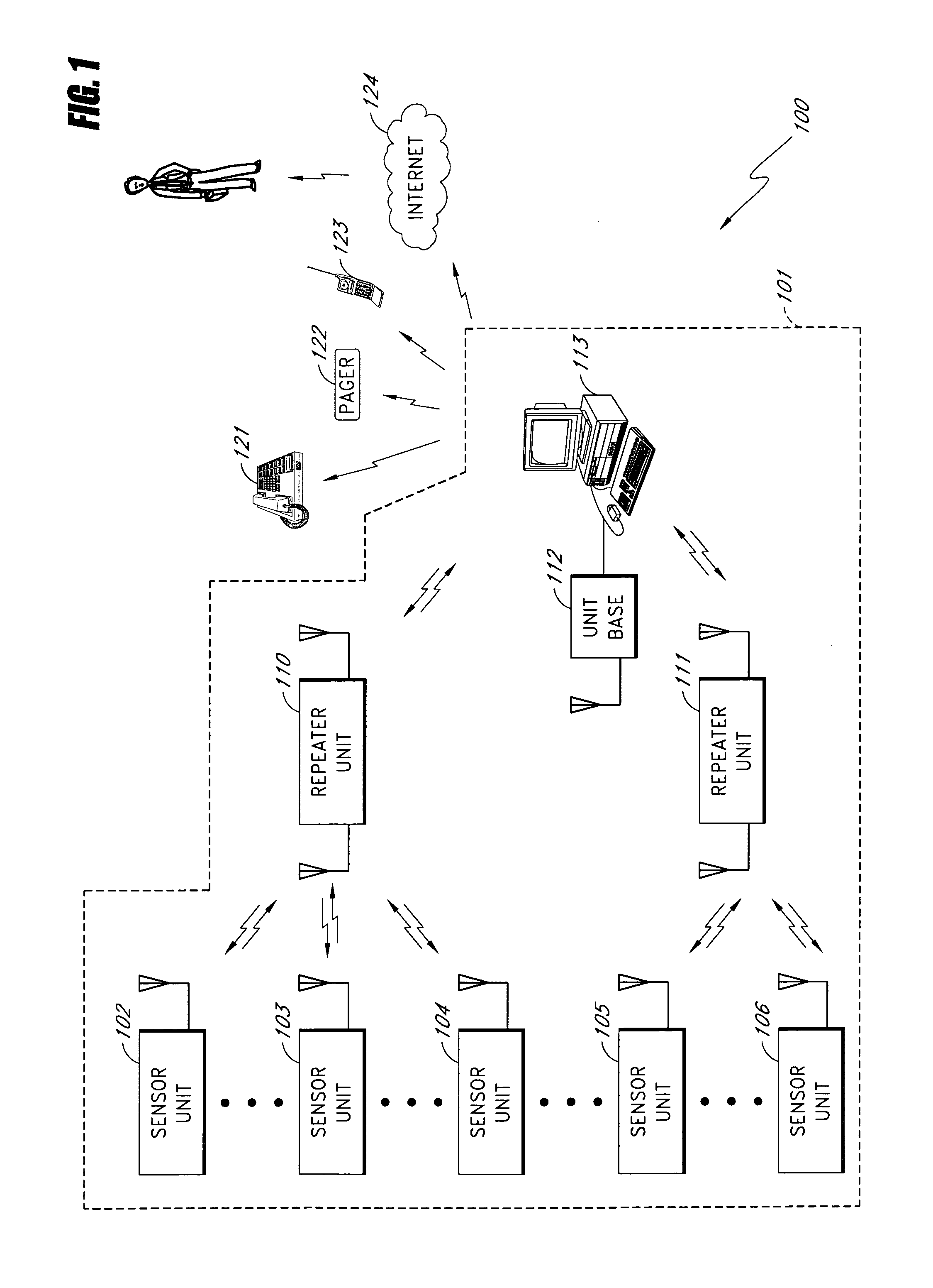 Wireless repeater for sensor system