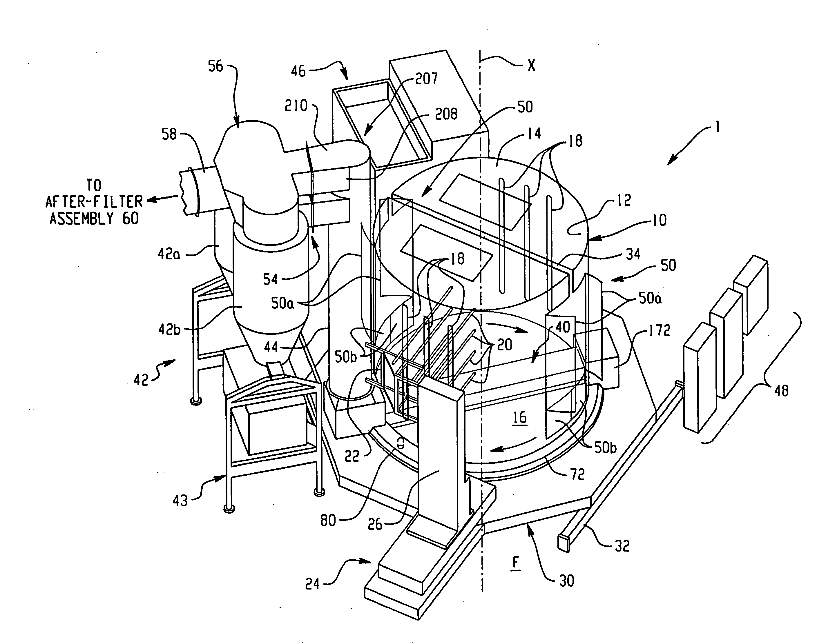 Powder coating spray booth with a powder extraction system