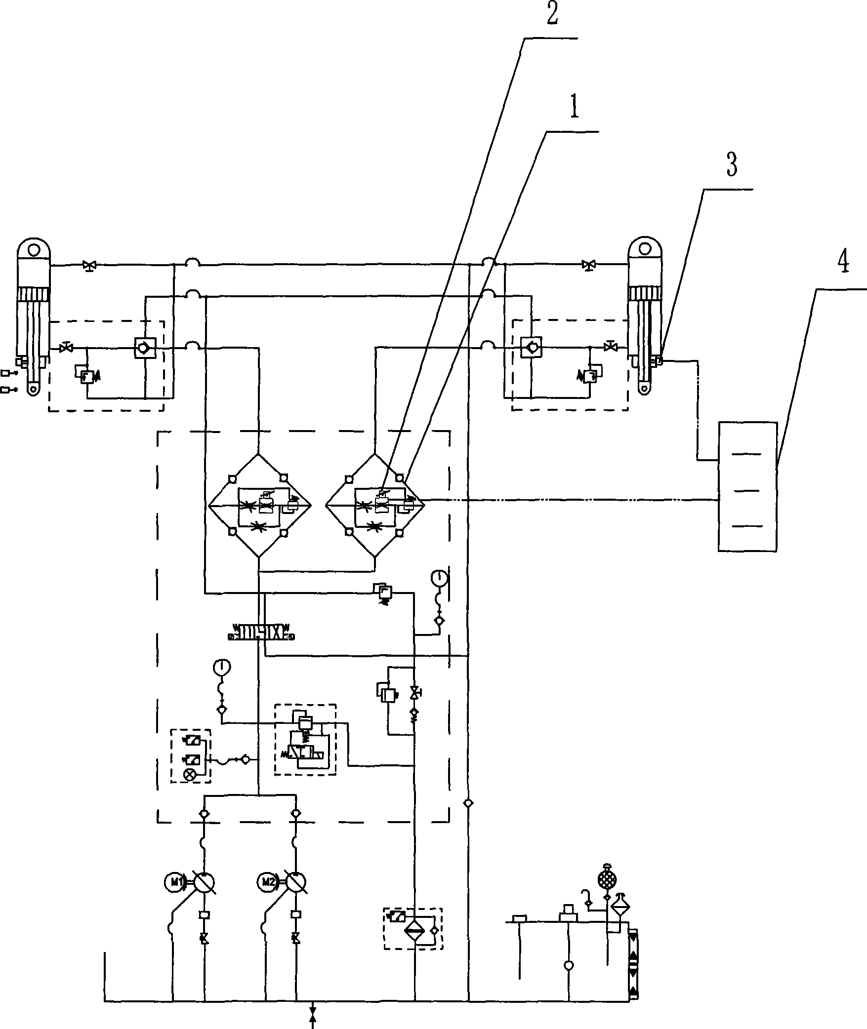 Hydraulic double cylinder or multi-cylinder synchronous control system