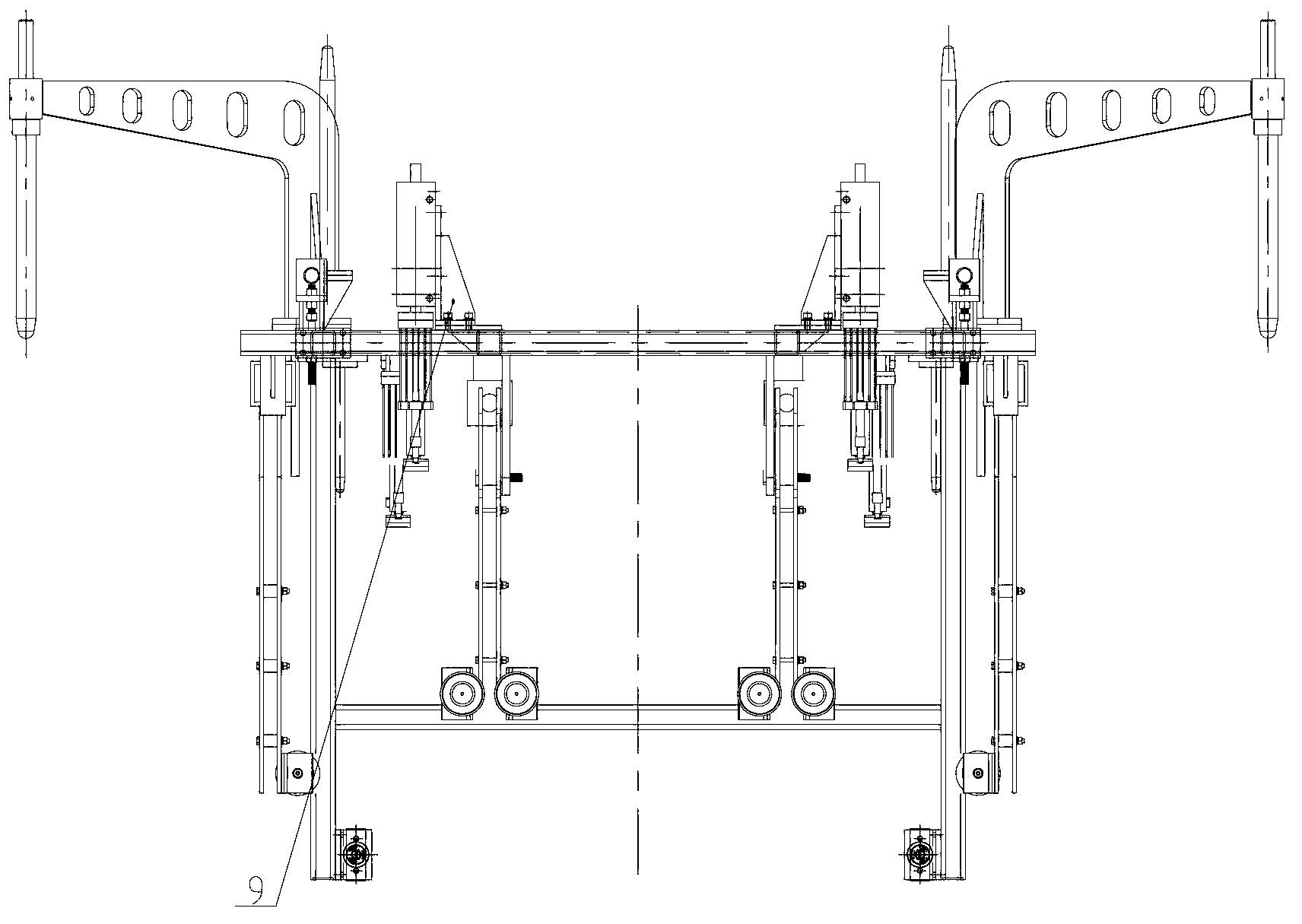 Front and rear cover on-line spreader of high-top twin truck cab