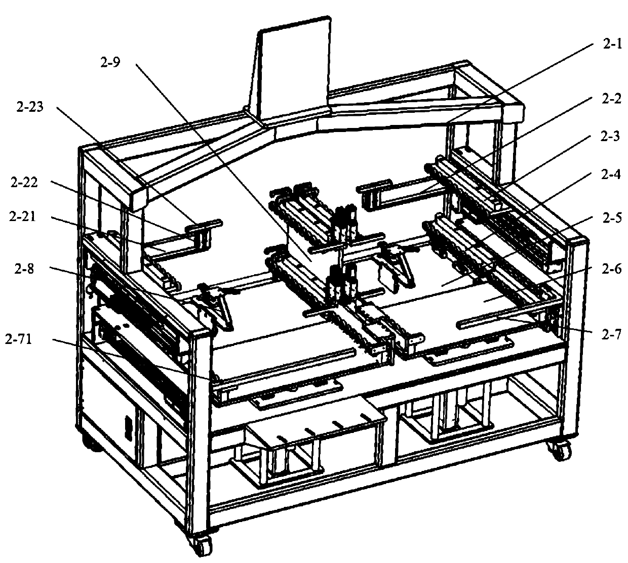 Automatic feeding and discharging device for perforating bullet assembly and assembling process thereof