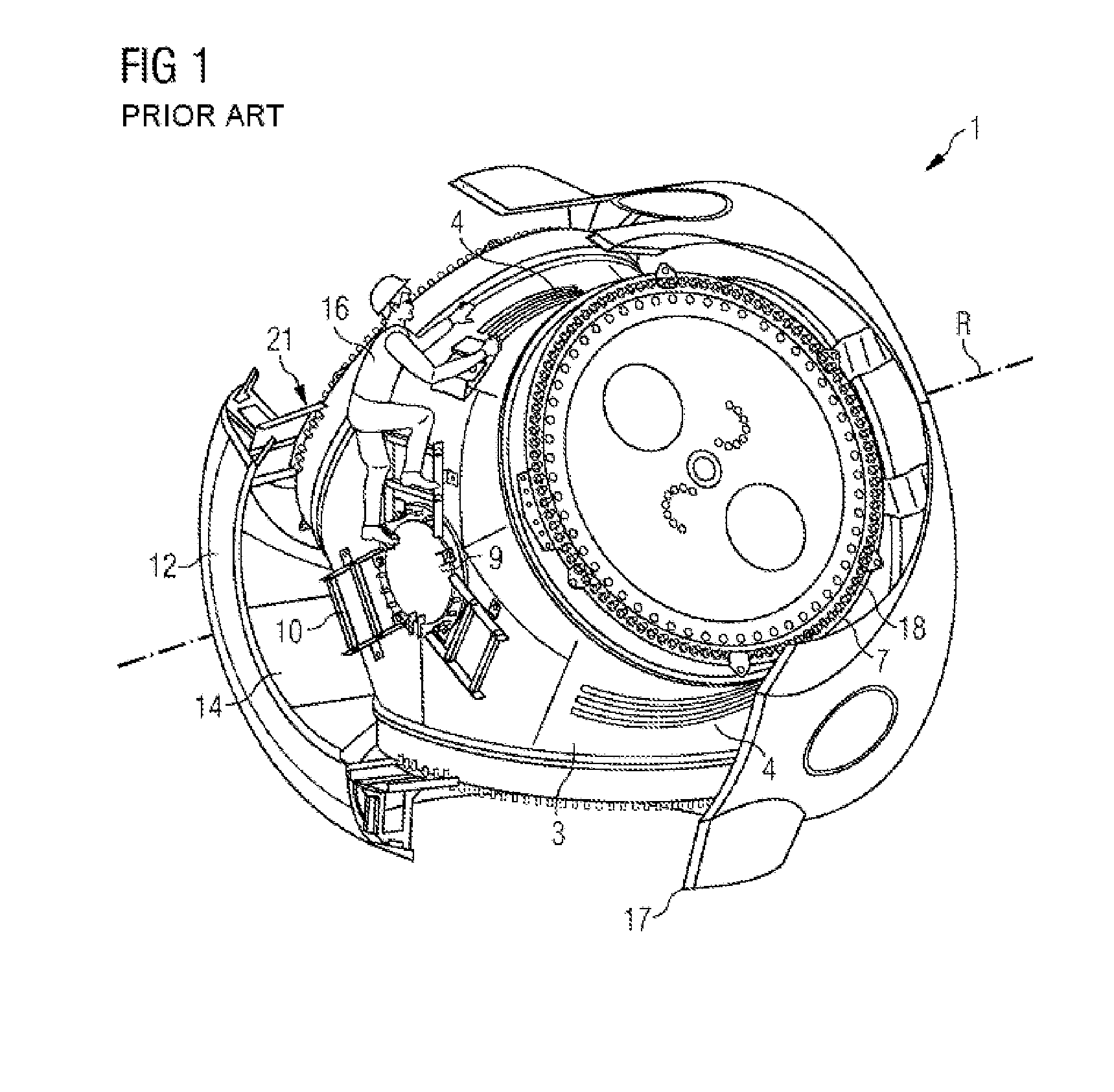 Safety device for an operator during the servicing of a hub of a wind turbine