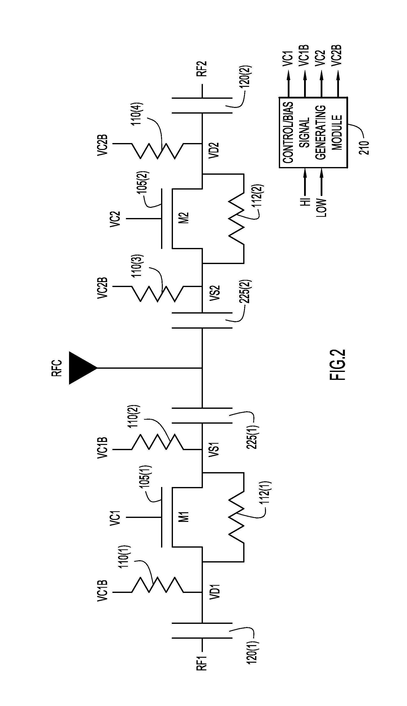 RF switch with adaptive drain and source voltage and associated method