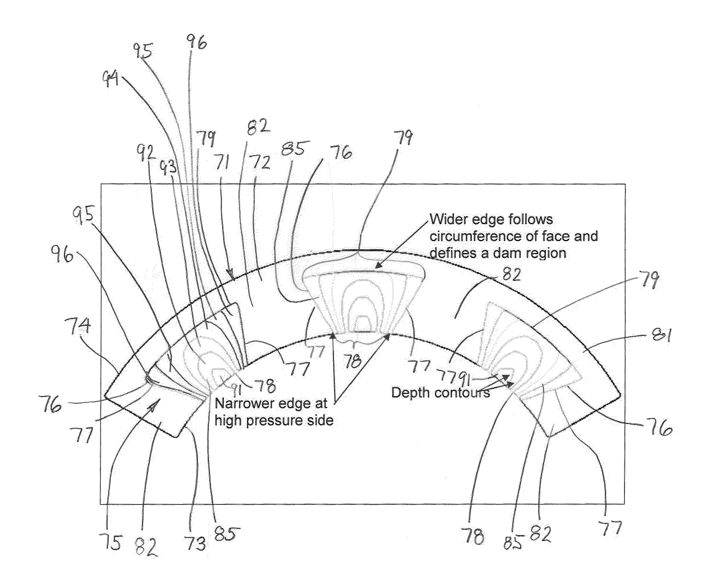 Mechanical face seal with a reverse trapezoidal face pattern