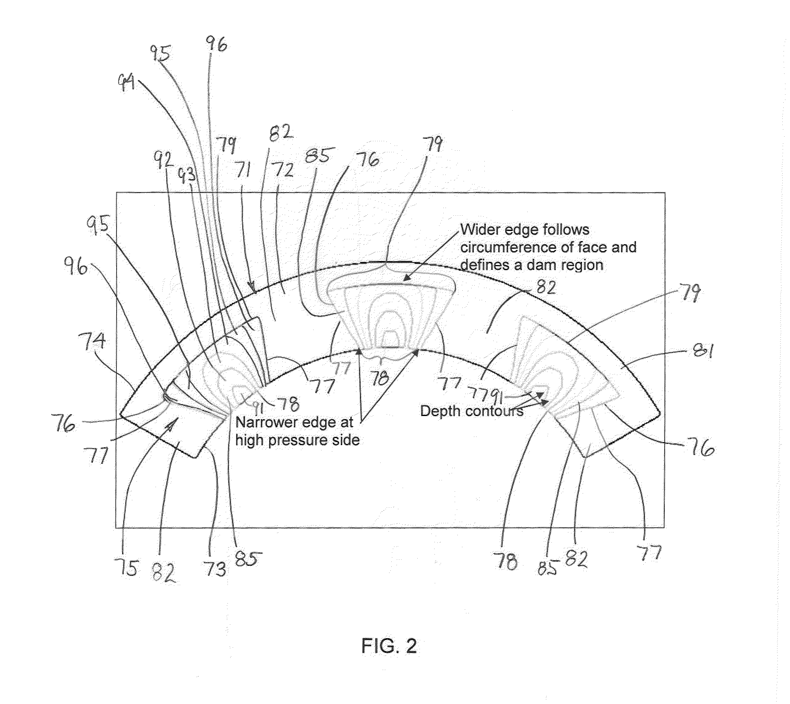 Mechanical face seal with a reverse trapezoidal face pattern