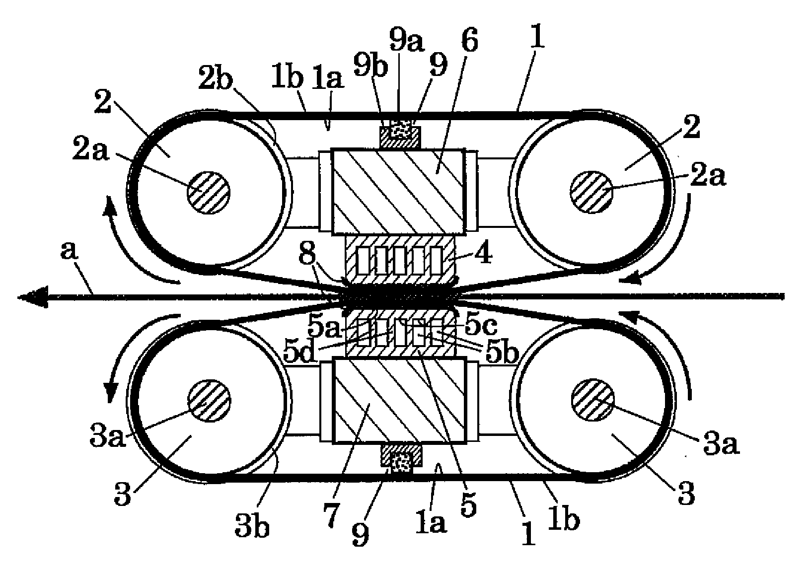 Multiple endless belt type band sheet coiling tension applying apparatus