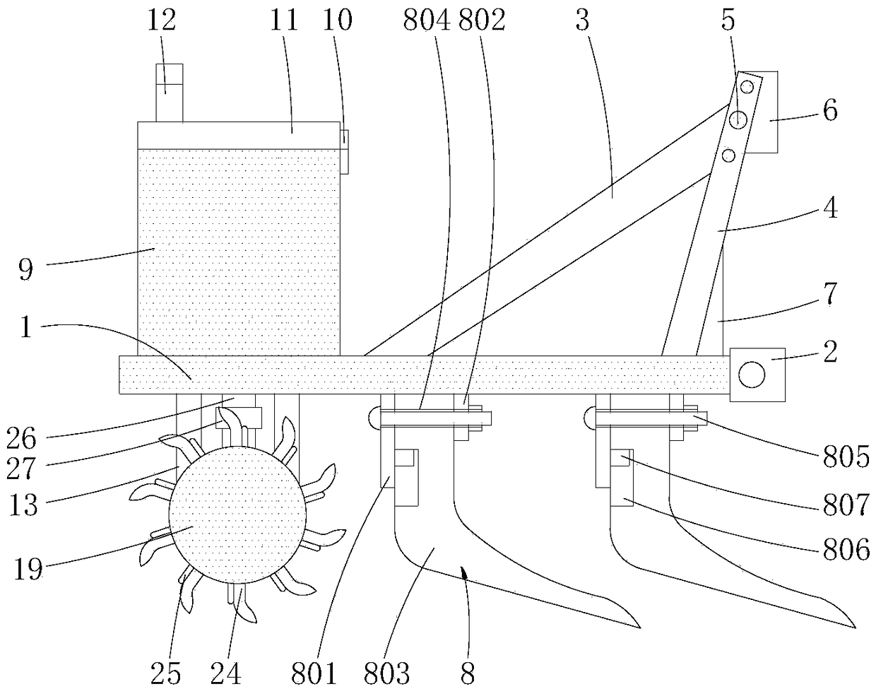 Plow-harrow soil pulverization device for biological organic fertilizer soil repairing