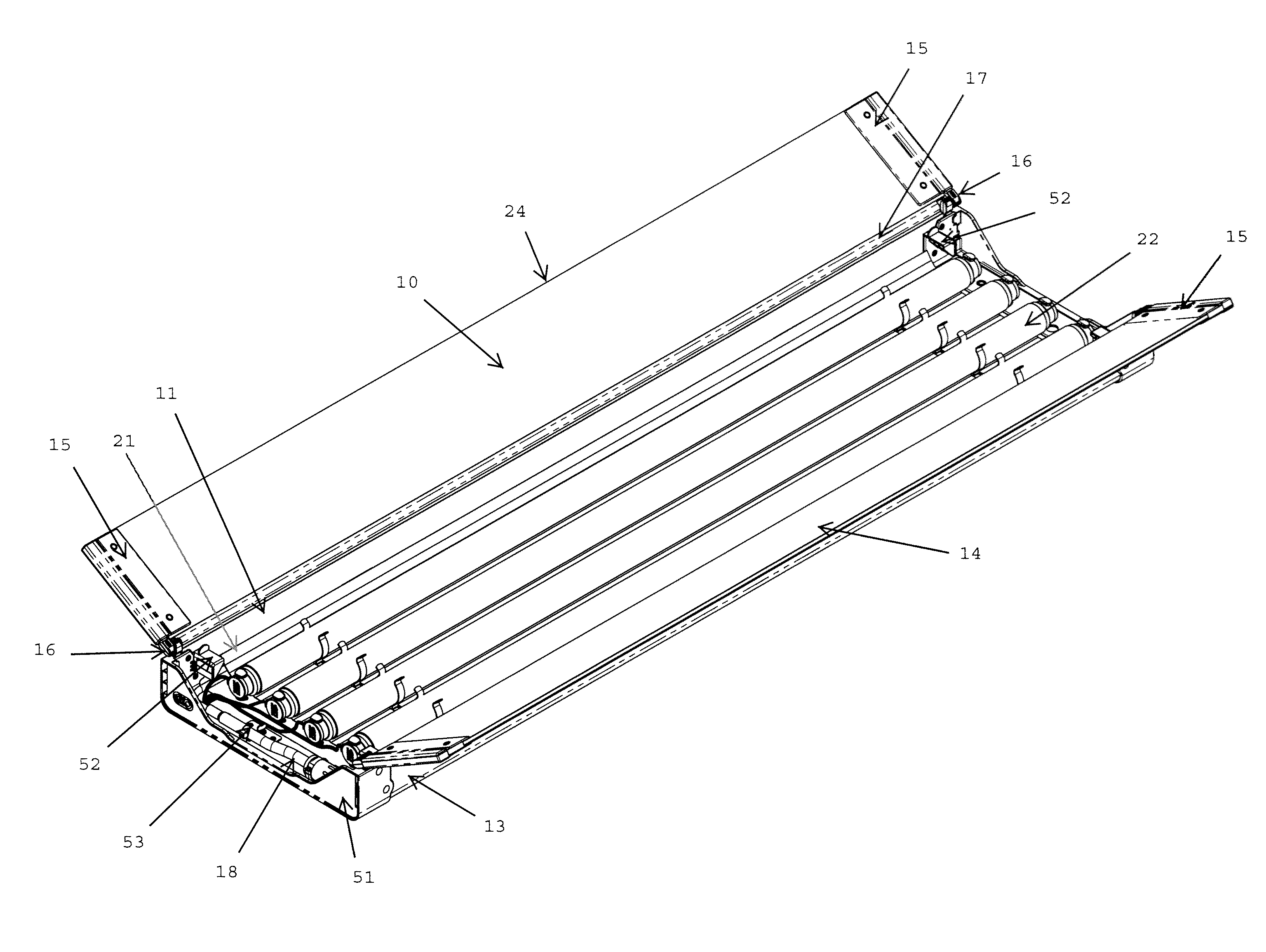 Portable fluorescent lighting system with long-life hinge mechanism