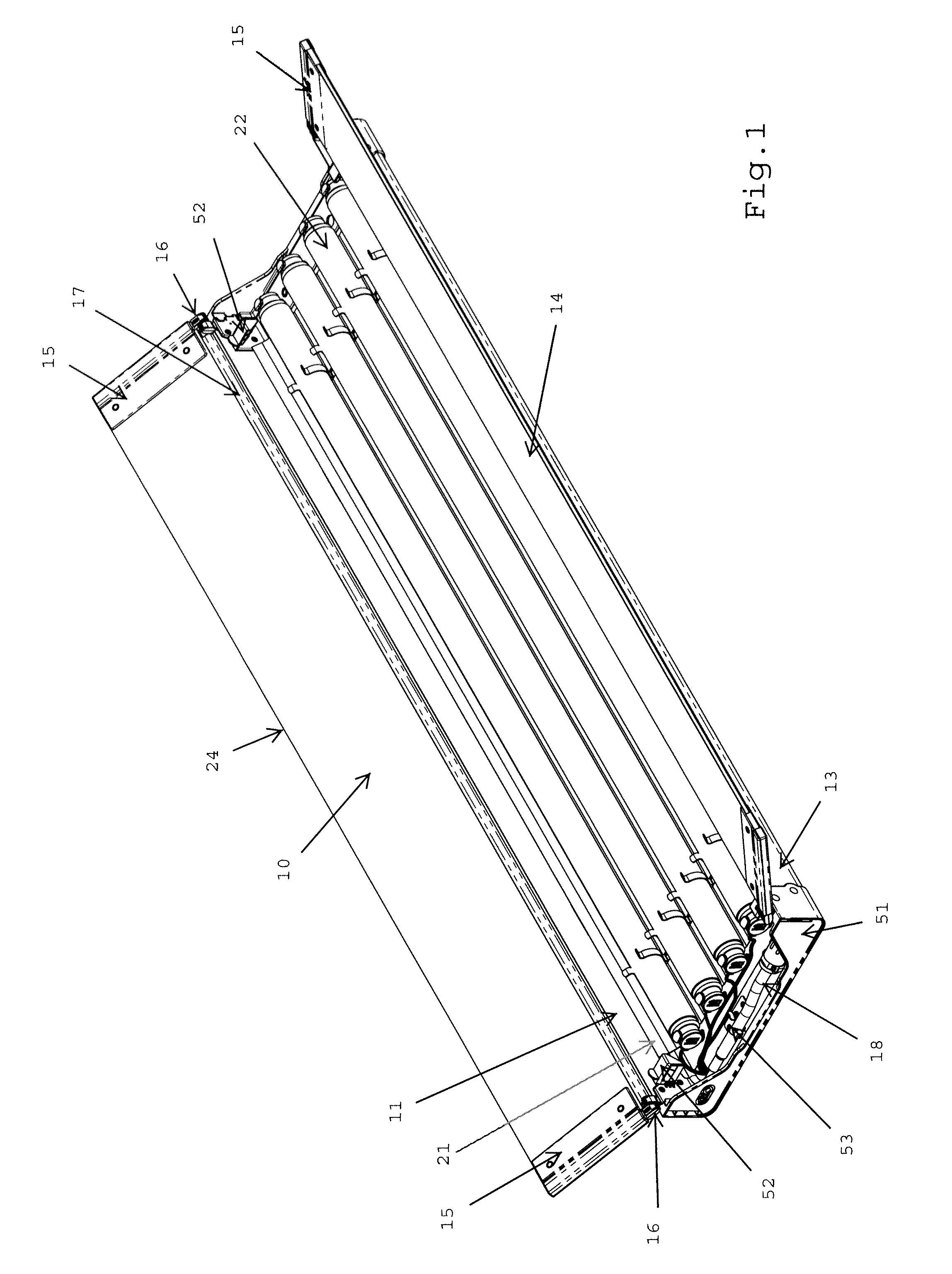 Portable fluorescent lighting system with long-life hinge mechanism