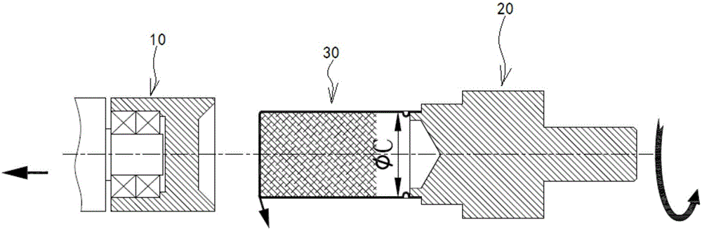 Combined type roll core device of horizontal channeling machine