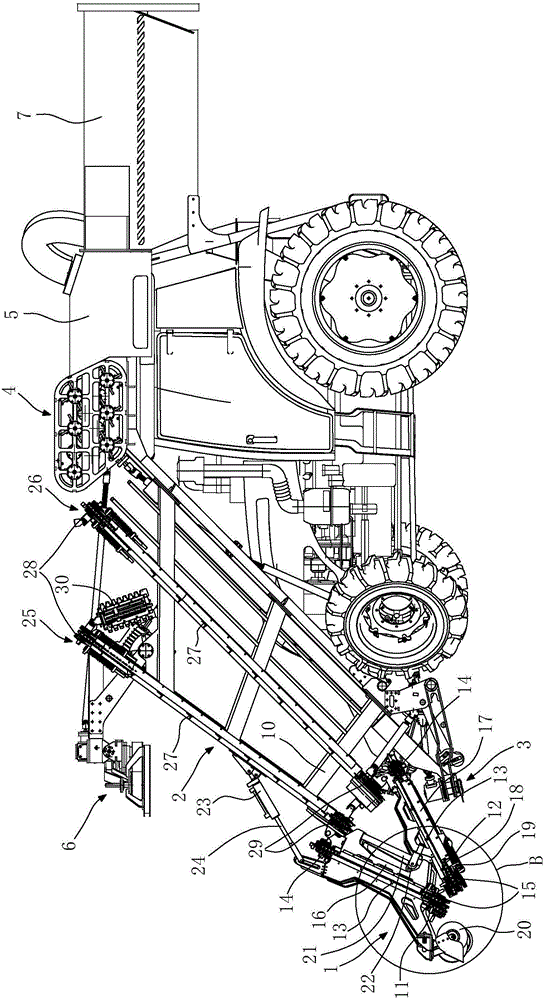 Semi-feeding whole-stalk type multi-row combined sugarcane harvester