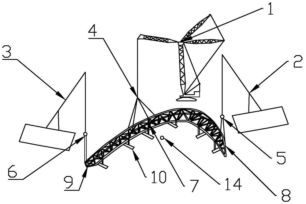 A three-machine hoisting installation and construction method for a bow-shaped space truss