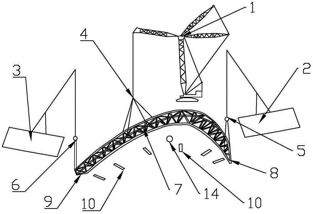 A three-machine hoisting installation and construction method for a bow-shaped space truss