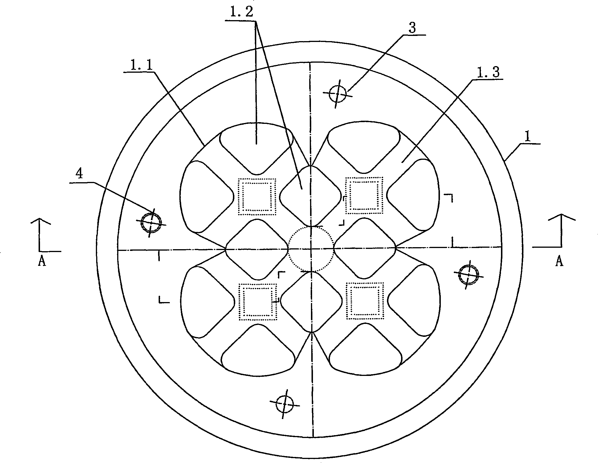 One-die multiple-part aluminium alloy tube hot-extrusion die