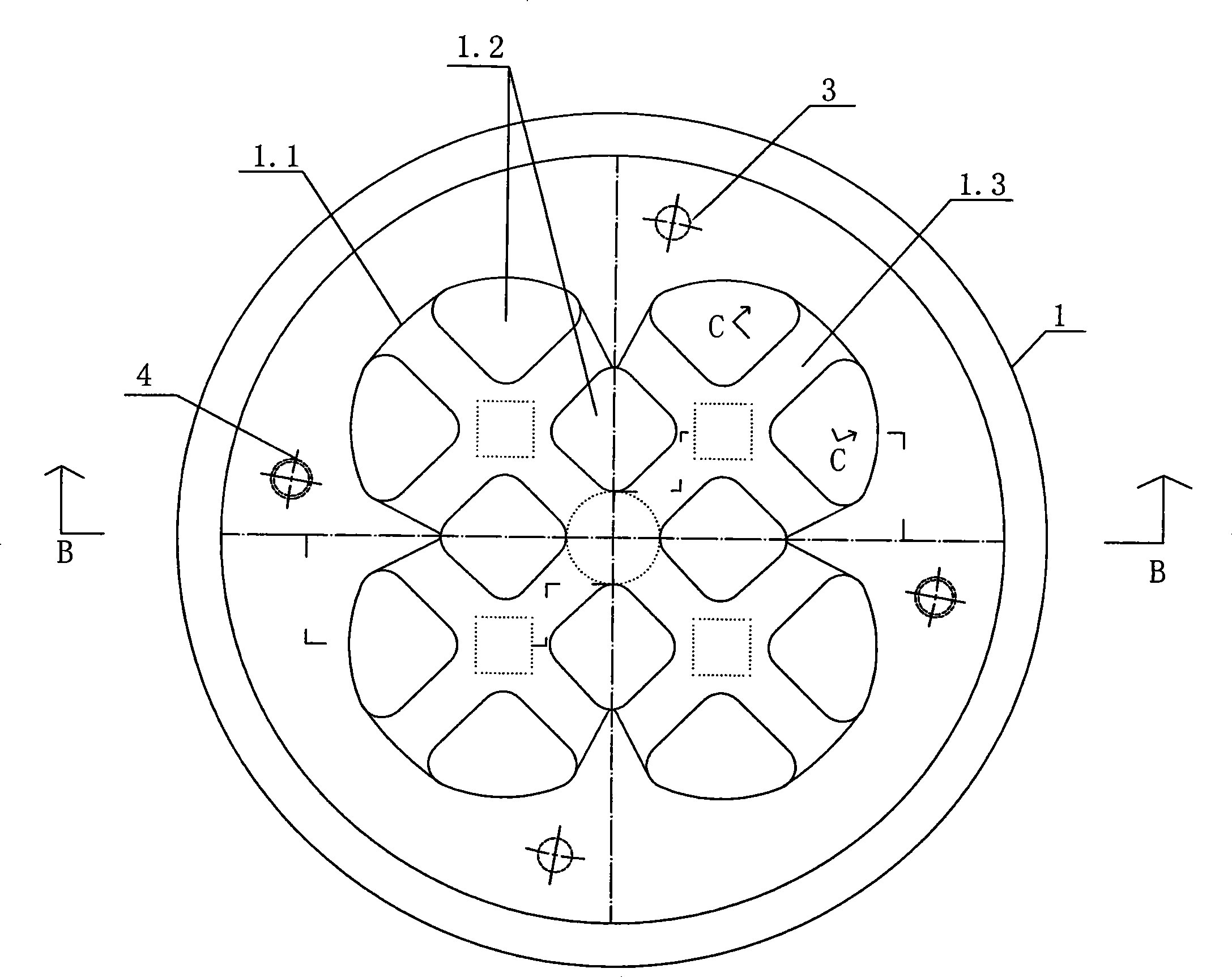 One-die multiple-part aluminium alloy tube hot-extrusion die