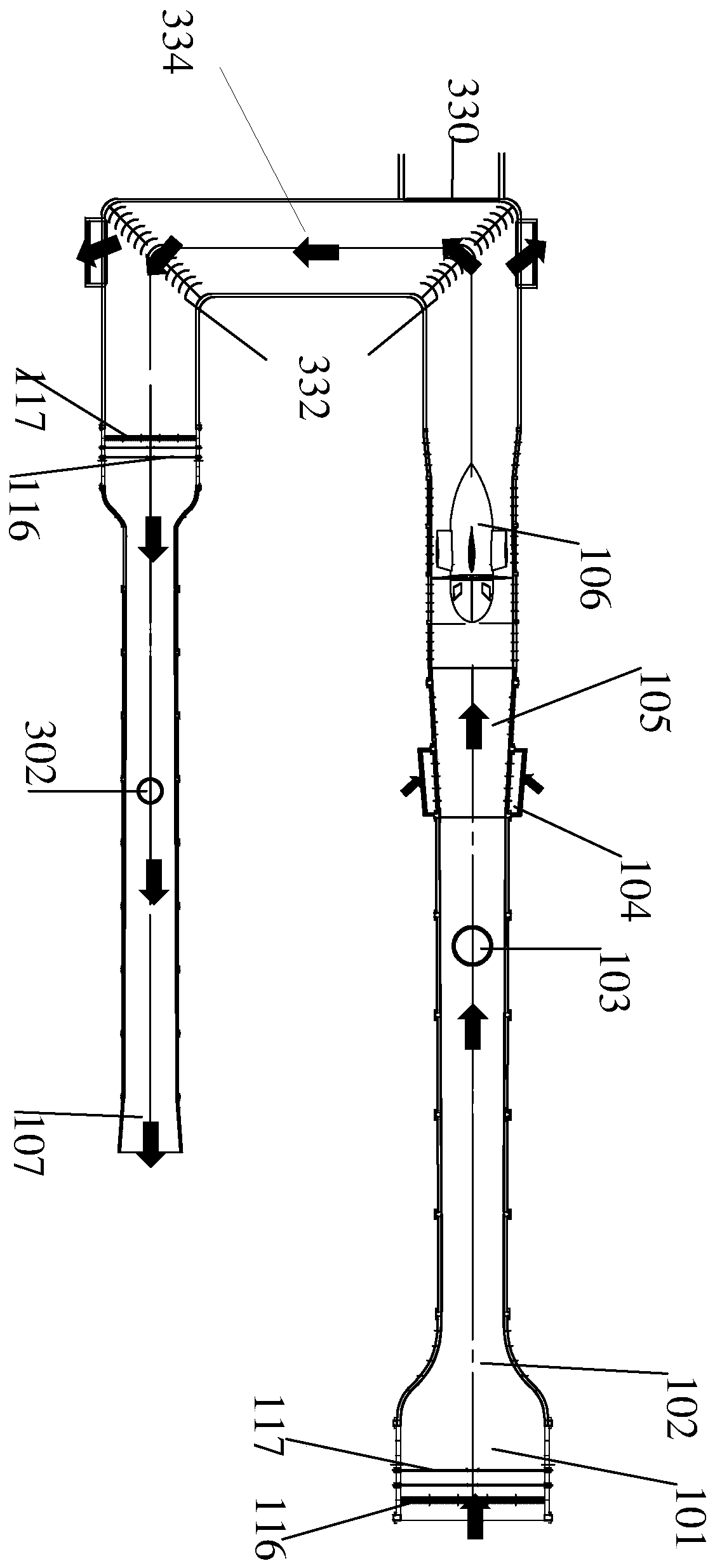 Double test section direct current gust wind tunnel