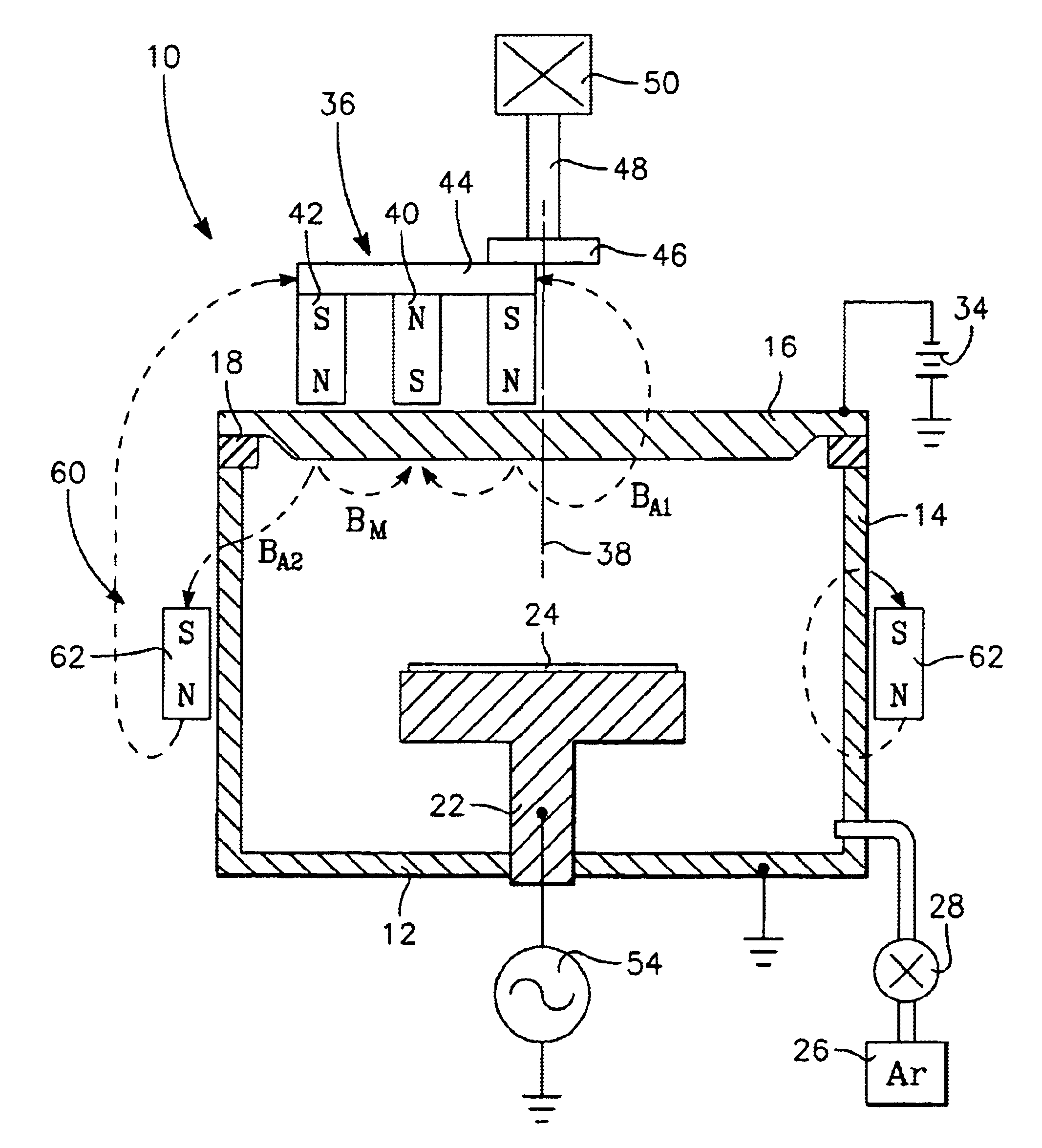 Auxiliary magnet array in conjunction with magnetron sputtering