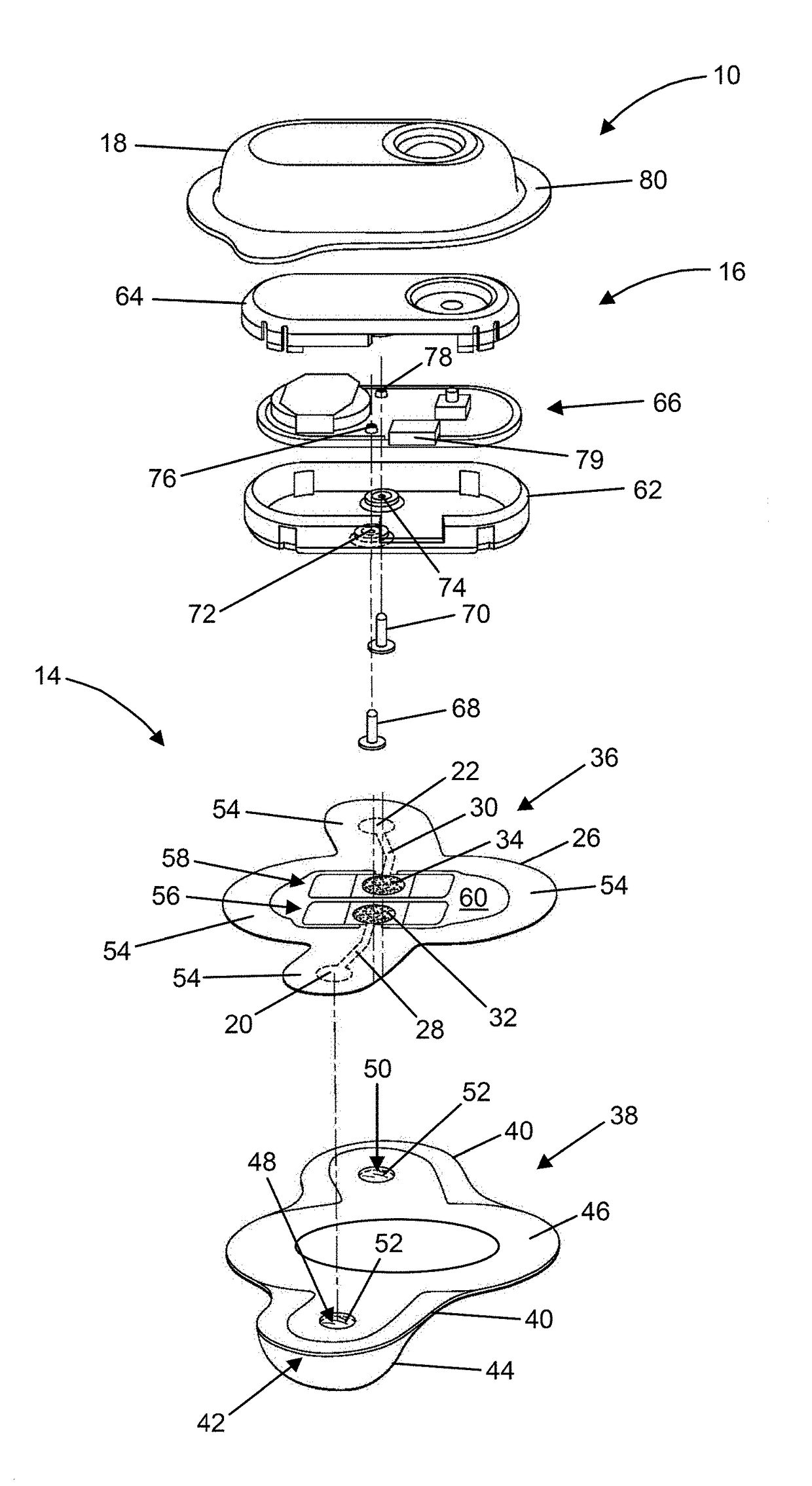 Ambulatory monitor with conductive adhesive and related methods