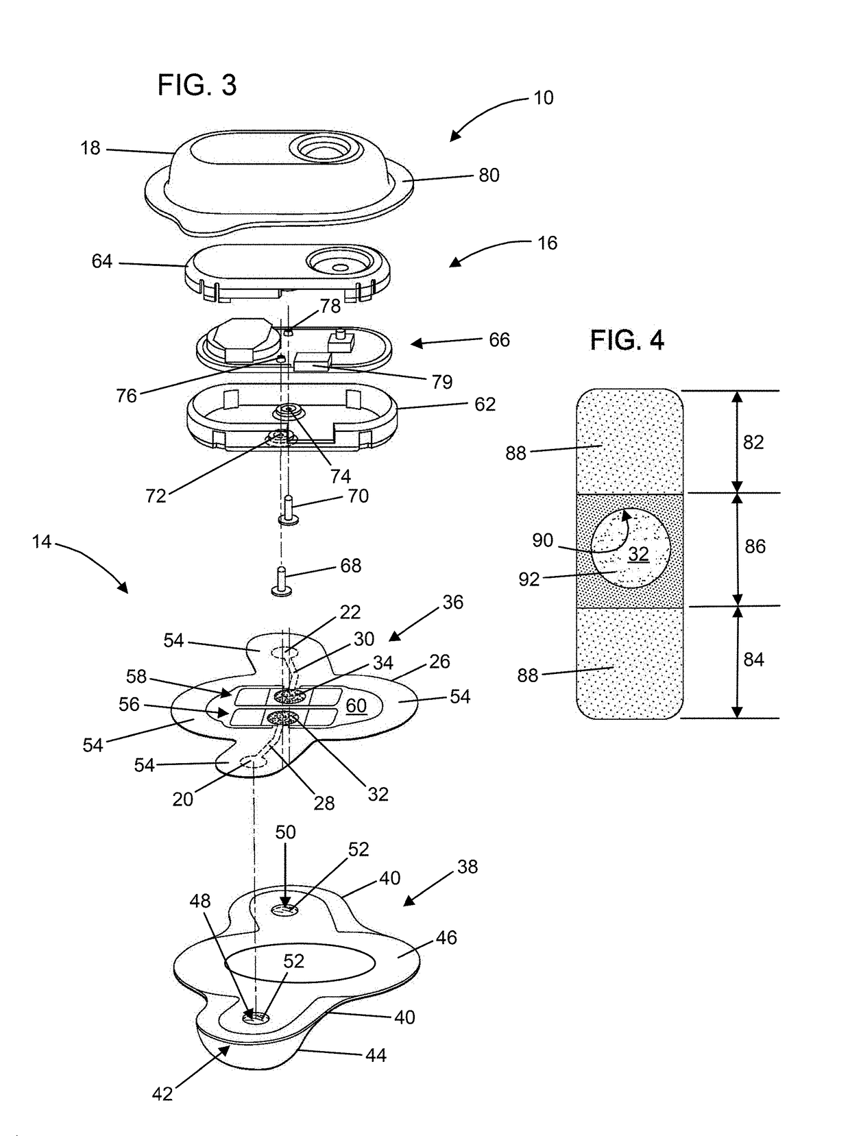 Ambulatory monitor with conductive adhesive and related methods