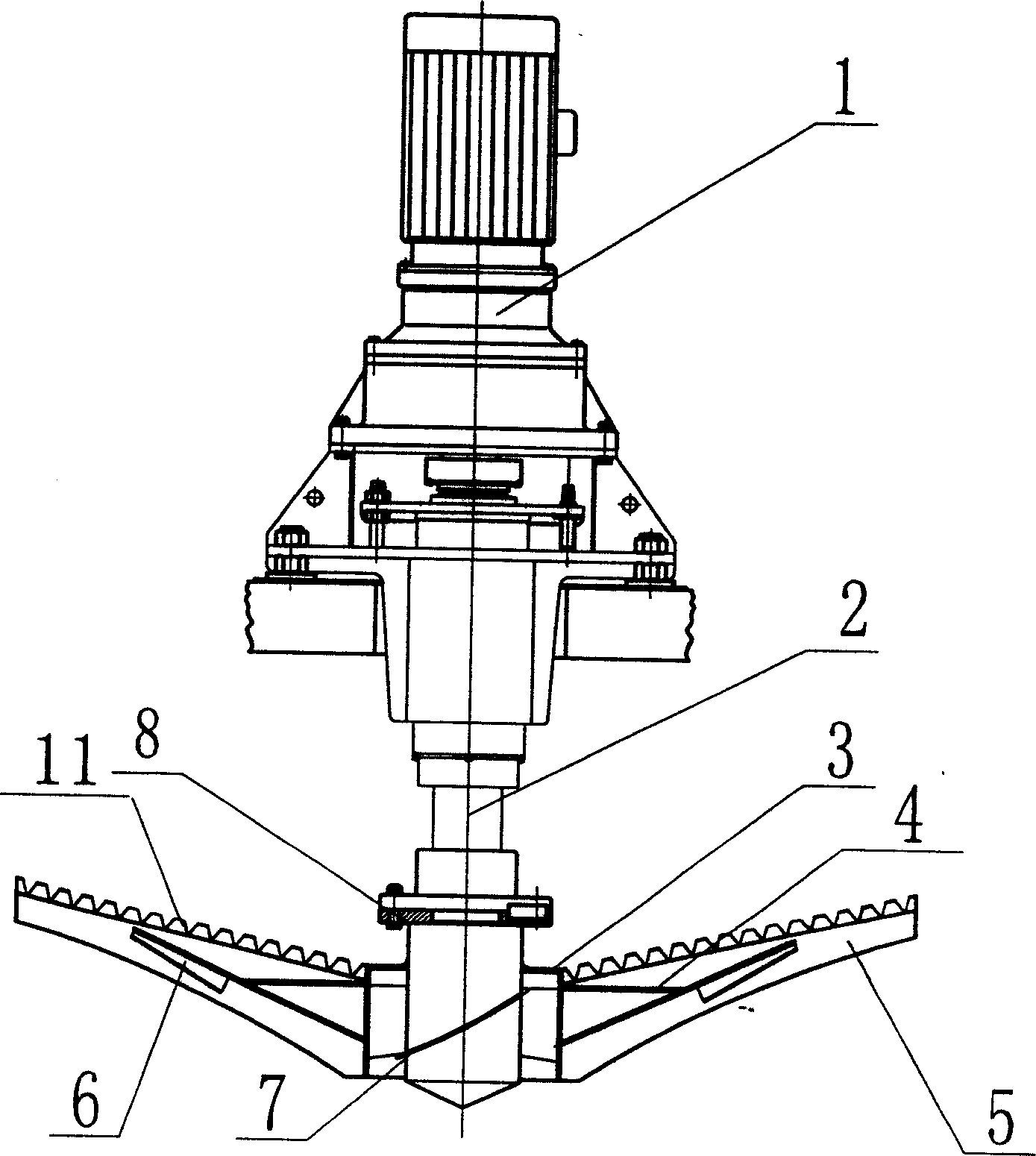 Inversed umbrella type composite impeller surface aeration machine