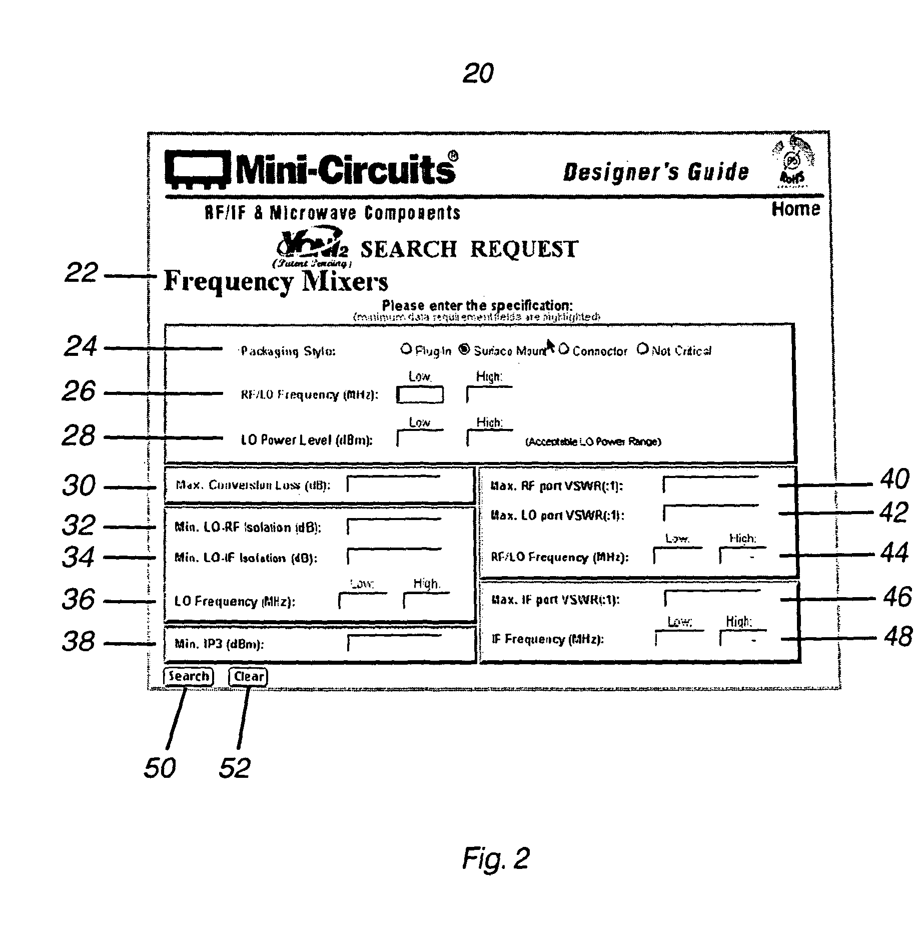 Database search system for high frequency electronic components