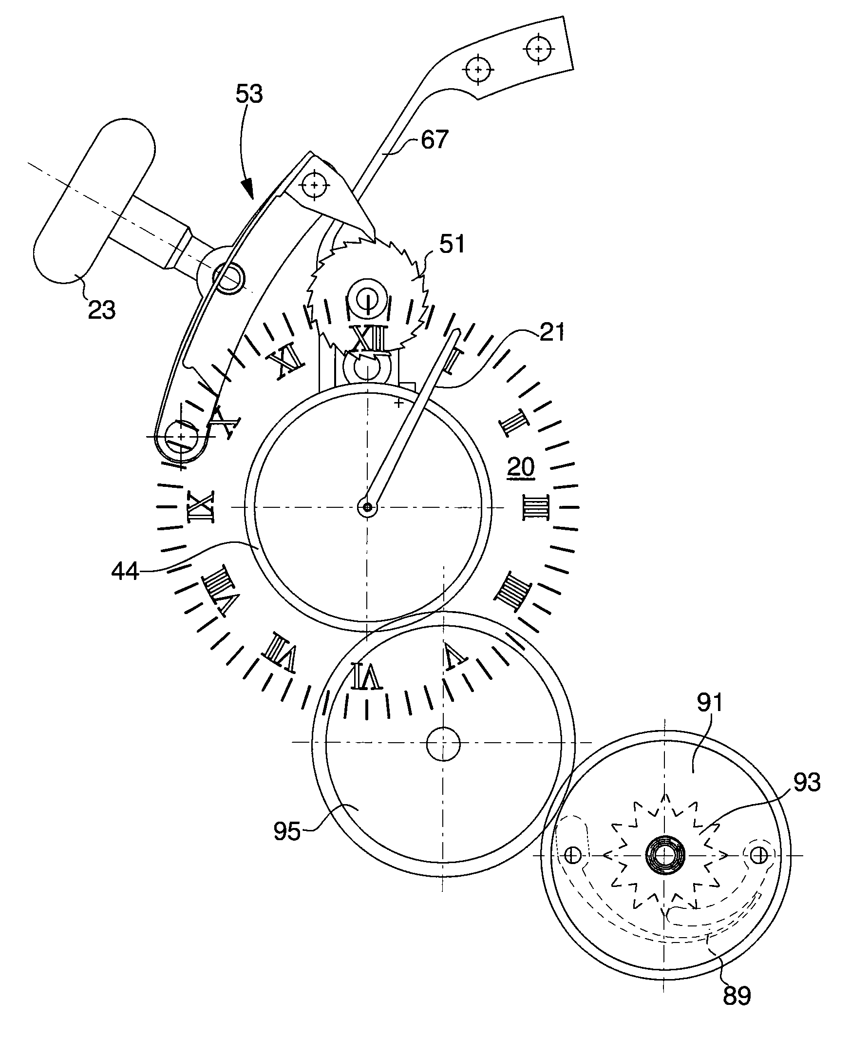 Display device for displaying one or other of two different indications with the same timepiece indicator member