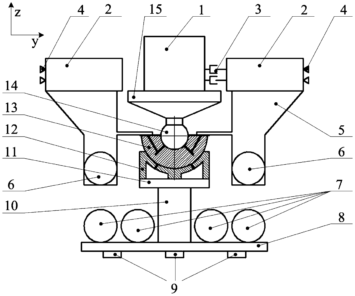 An eight-degree-of-freedom air flotation device based on double-sphere common-center stacking coupling