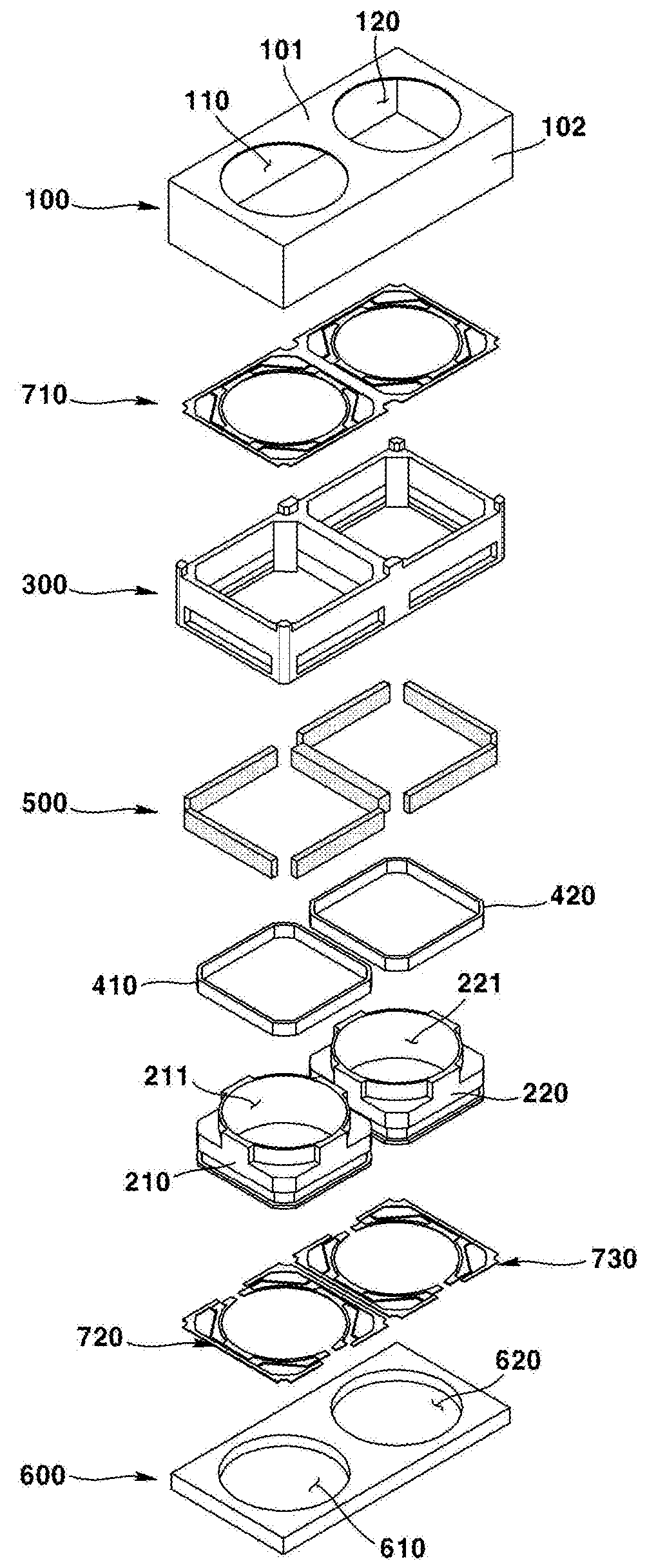 Dual camera module and optical device