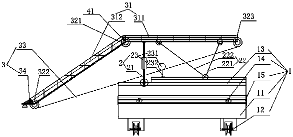 Movable ship-shore material resource conveying device