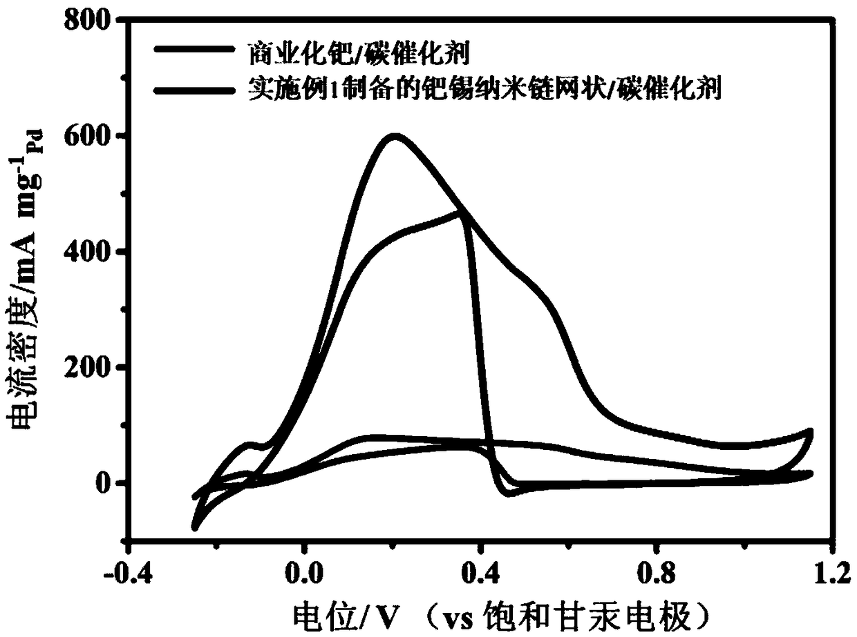 Palladium-tin nano-chain network catalyst and preparation method and application thereof