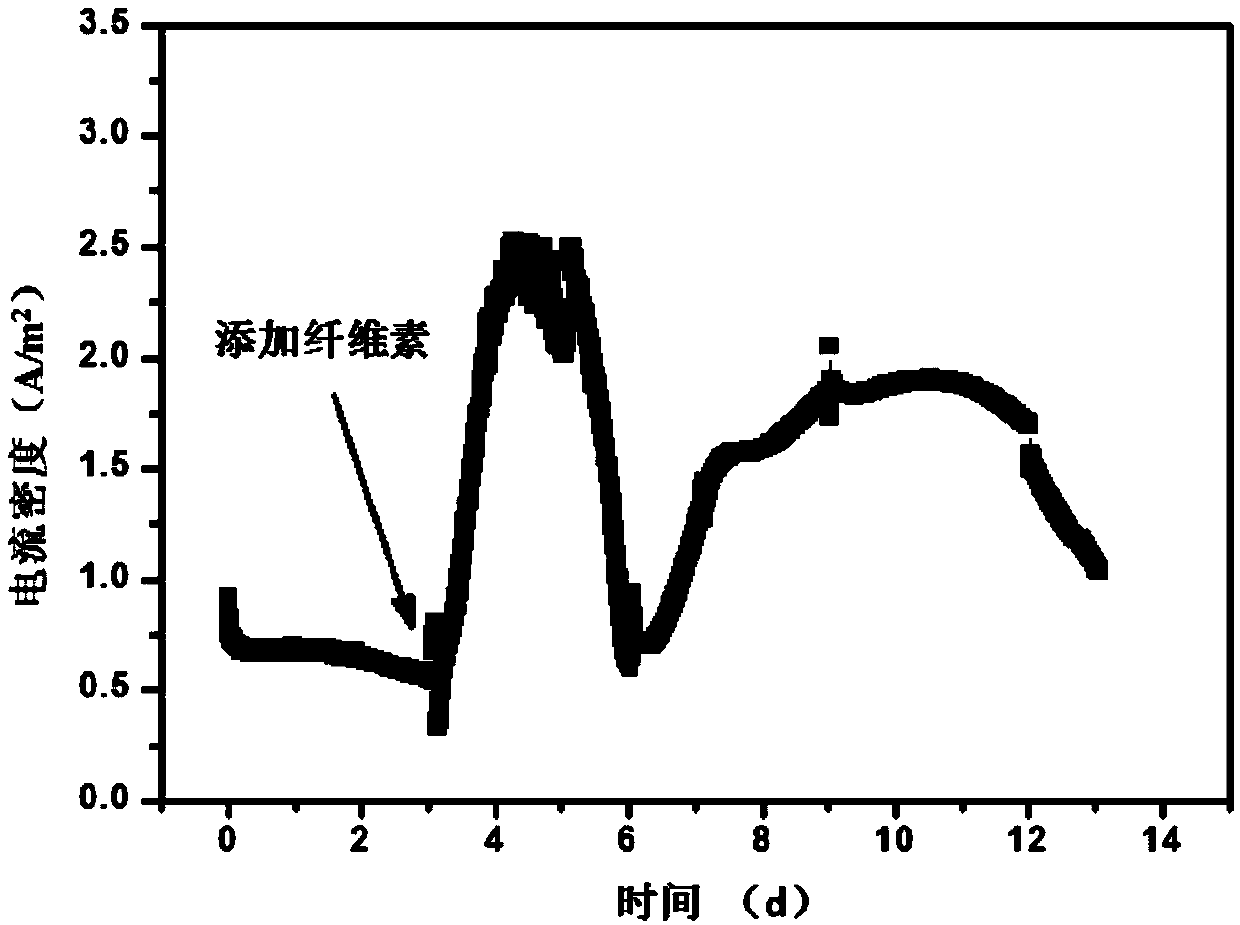 Method for efficiently recovering hydrogen from cellulose by synergistically utilizing thermophilic bacterial flora based on microbial electrolytic cell