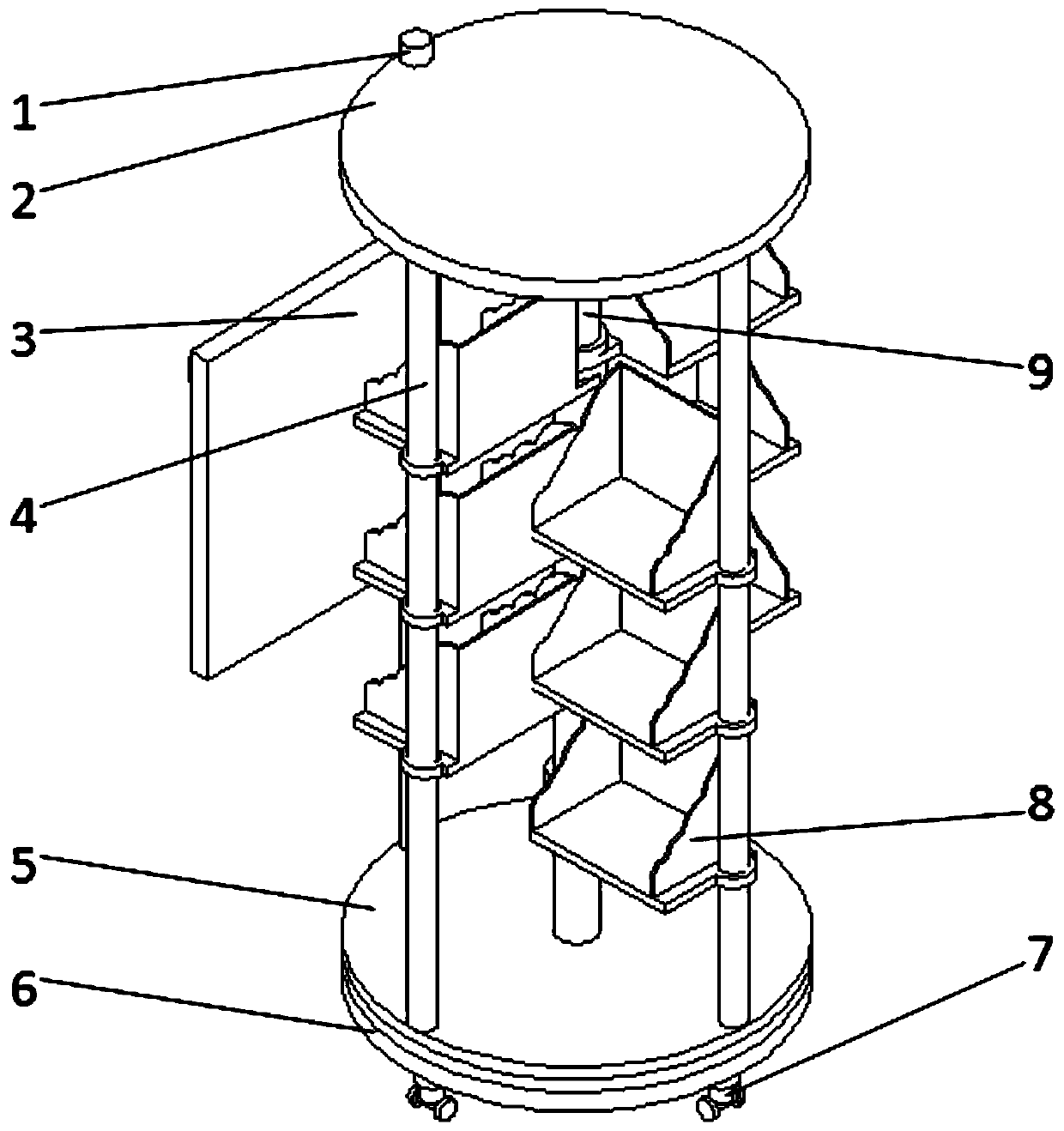 Rotary bookshelf for containing books and materials