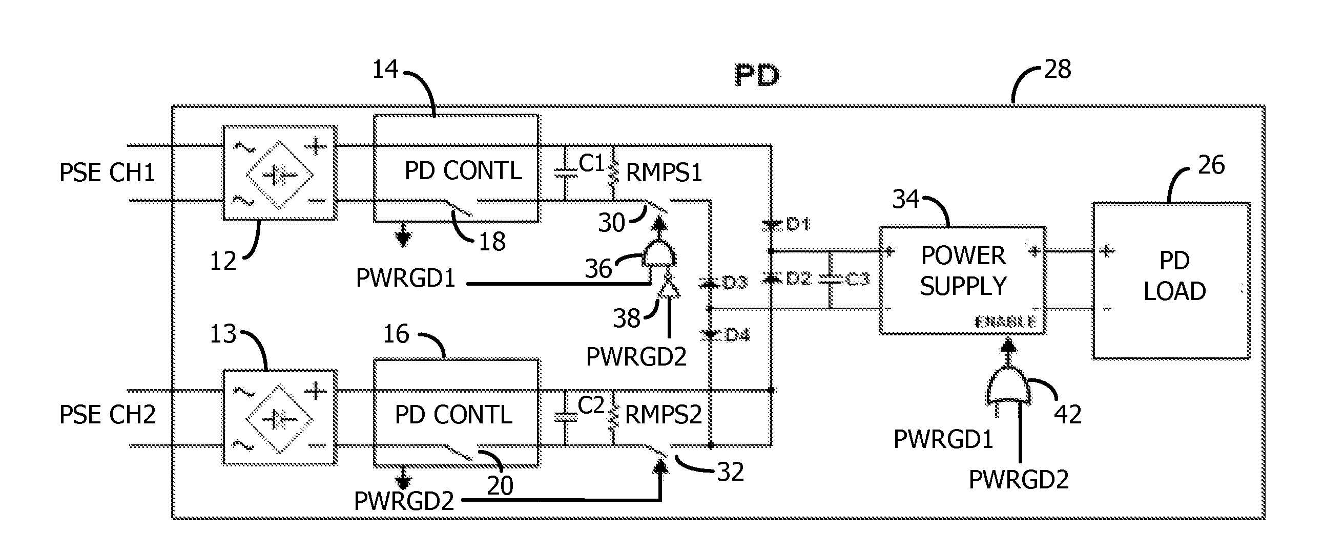 PD in poe system having redundant PSE channel inputs