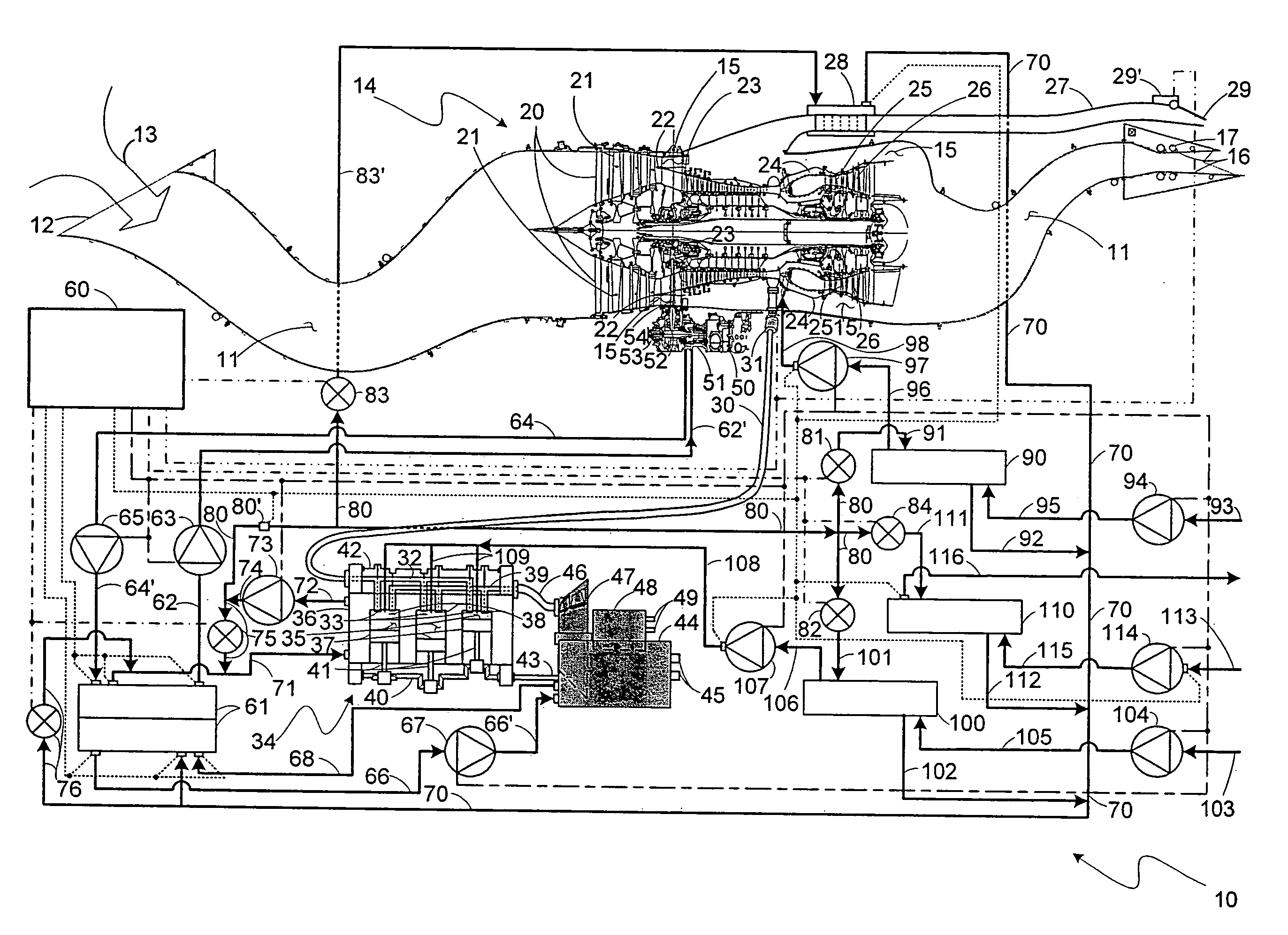 Aircraft combination engines thermal management system