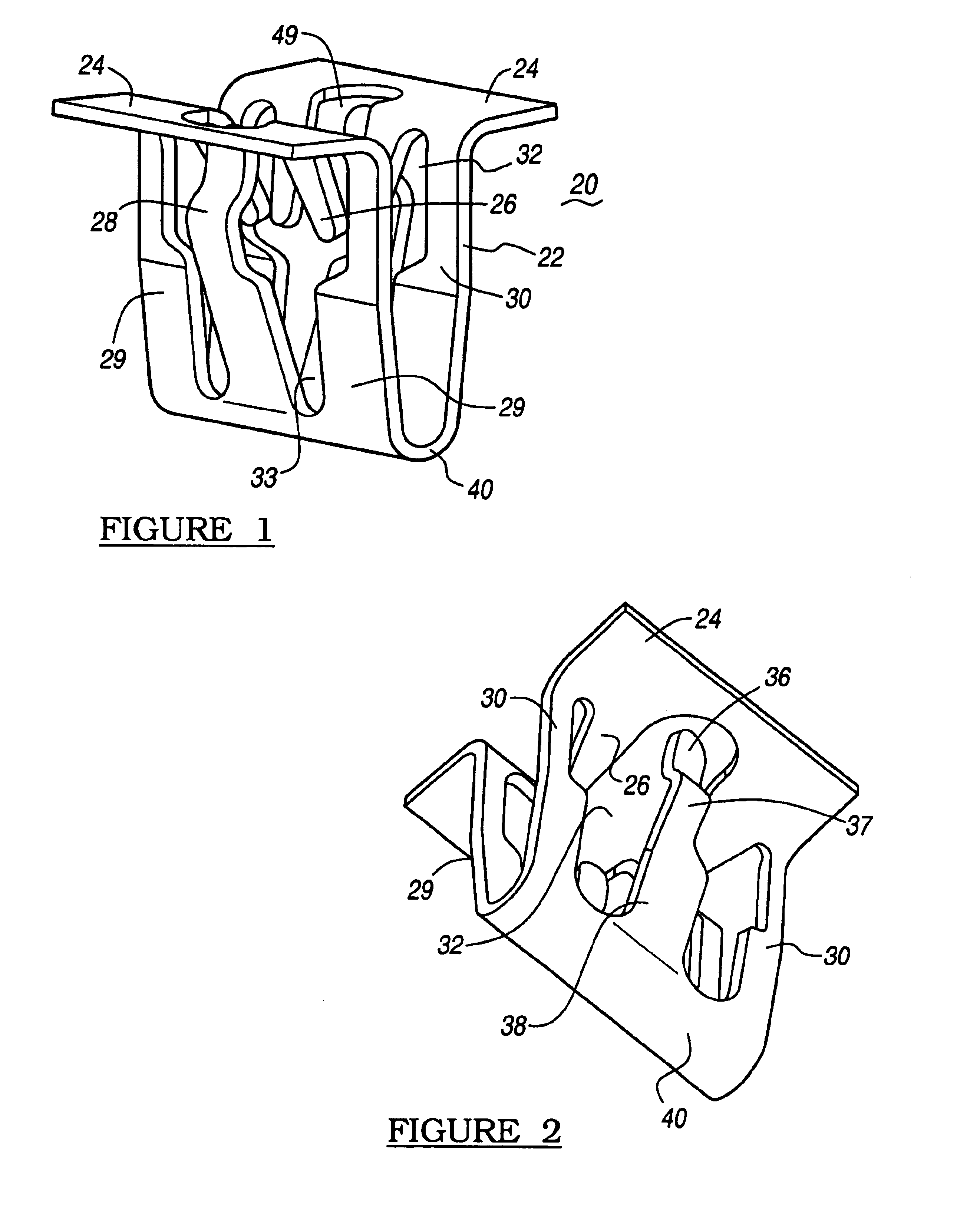 Low insertion effort U-base retainer