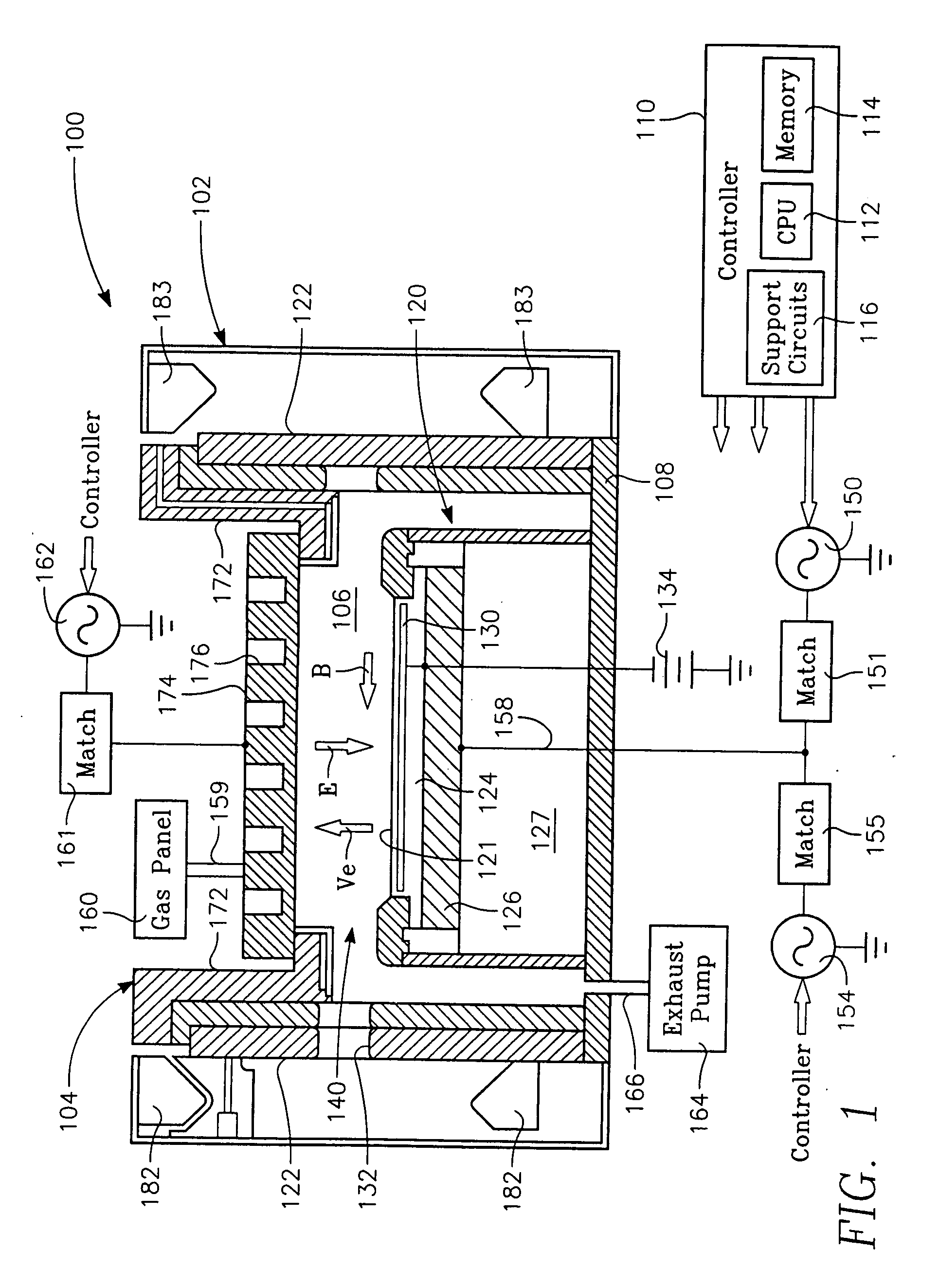 Etch chamber with dual frequency biasing sources and a single frequency plasma generating source