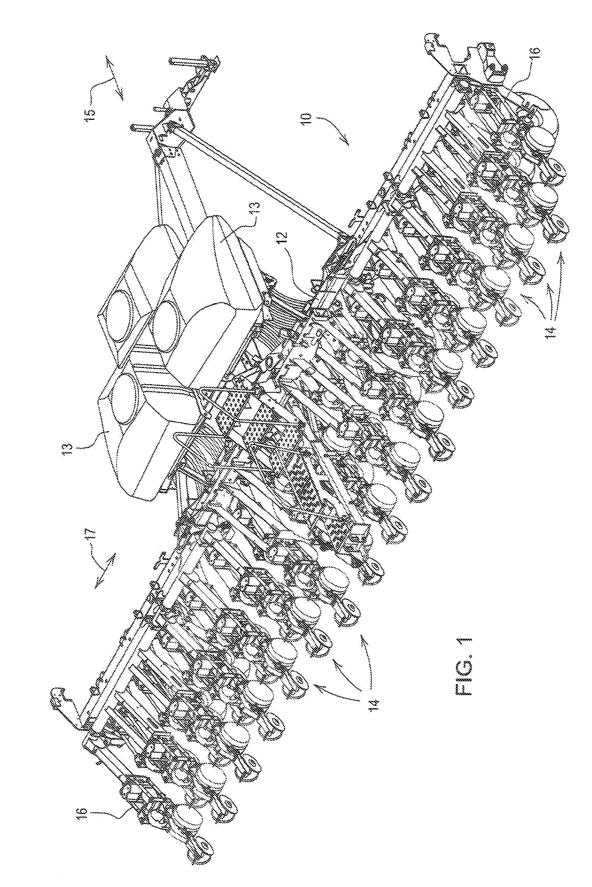 Planting unit for a seeding machine having a seed meter with a downwardly facing metering member and a seed delivery system