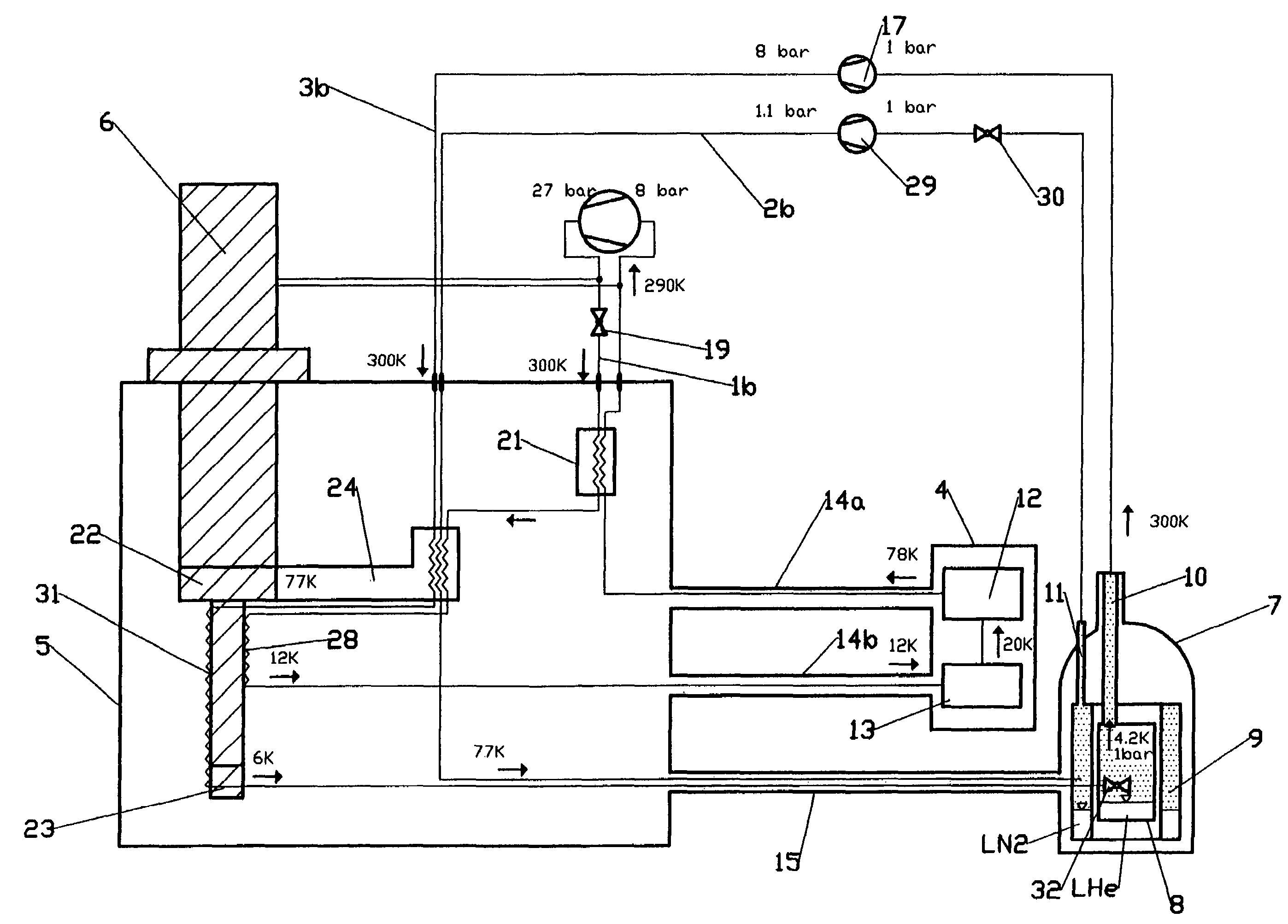 NMR spectrometer with a common refrigerator for cooling an NMR probe head and cryostat