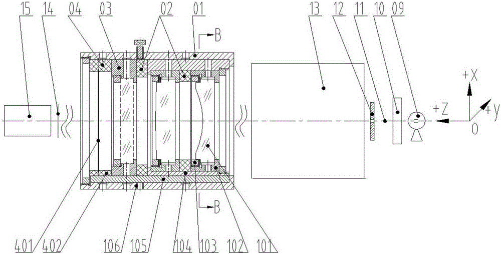 View field diaphragm installation adjustment structure of one-dimensional imaging heterodyne spectrometer and view filed detection method