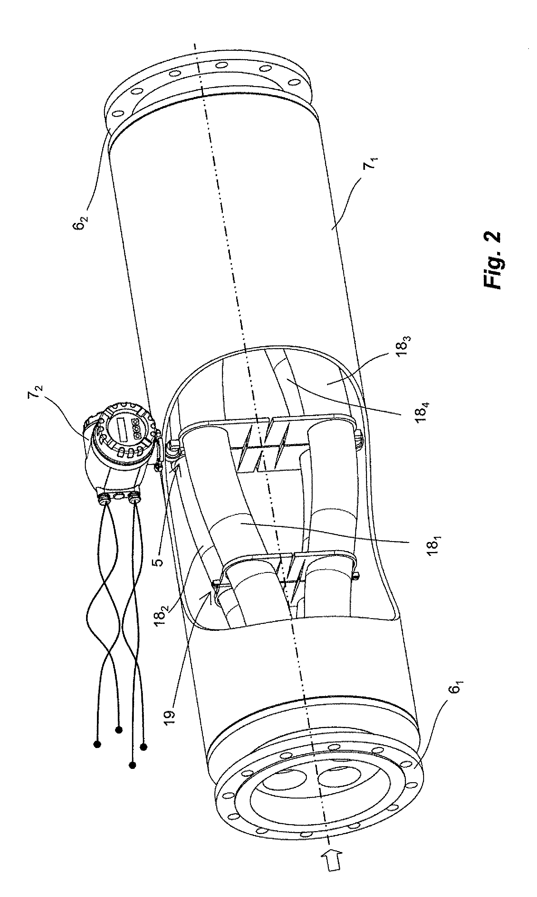 Measuring transducer of vibration-type with four curved measuring tubes